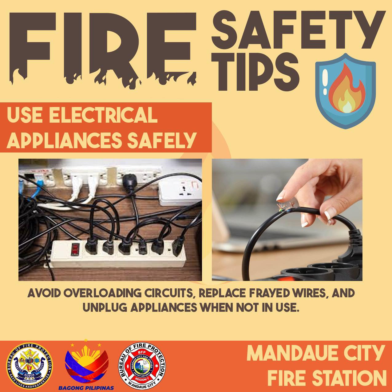 BFP - FIRE SAFETY TIP 🔌USE ELECTRICAL APPLIANCES SAFELY Unplug ...