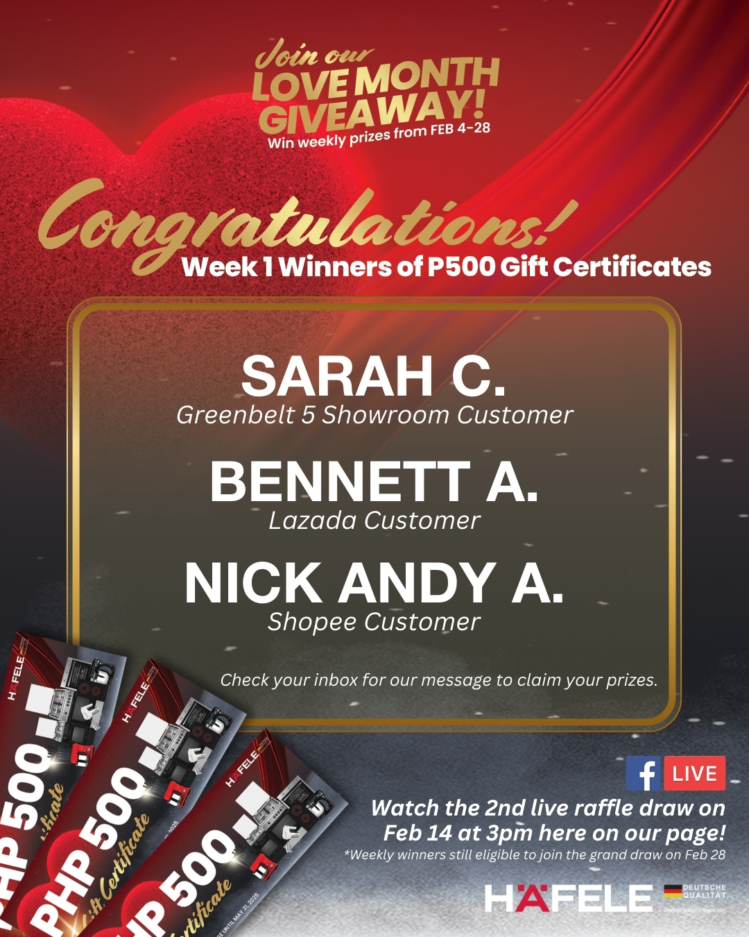 Our Week 1 Lucky Winners are here! 🎉... - Häfele Philippines