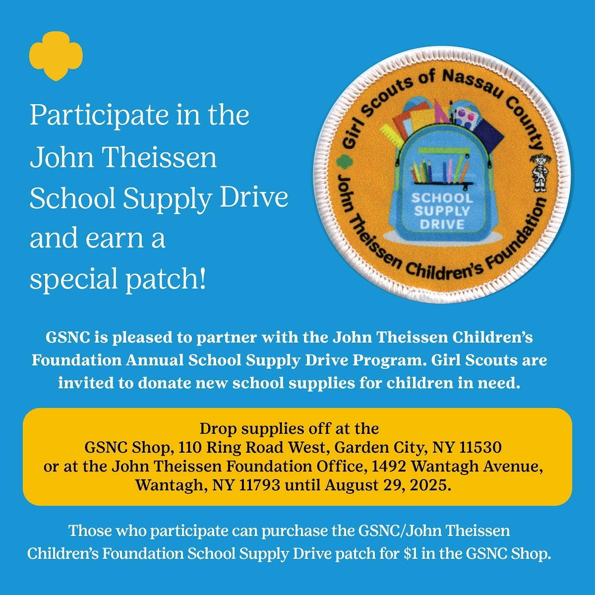 Girl - Earn a special School Supply Drive patch! 🎉 ️ Girl Scouts of ...