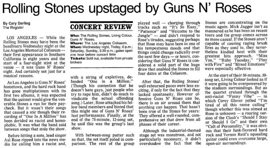 Guns N' Roses open for Rolling Stones at LA Coliseum on October