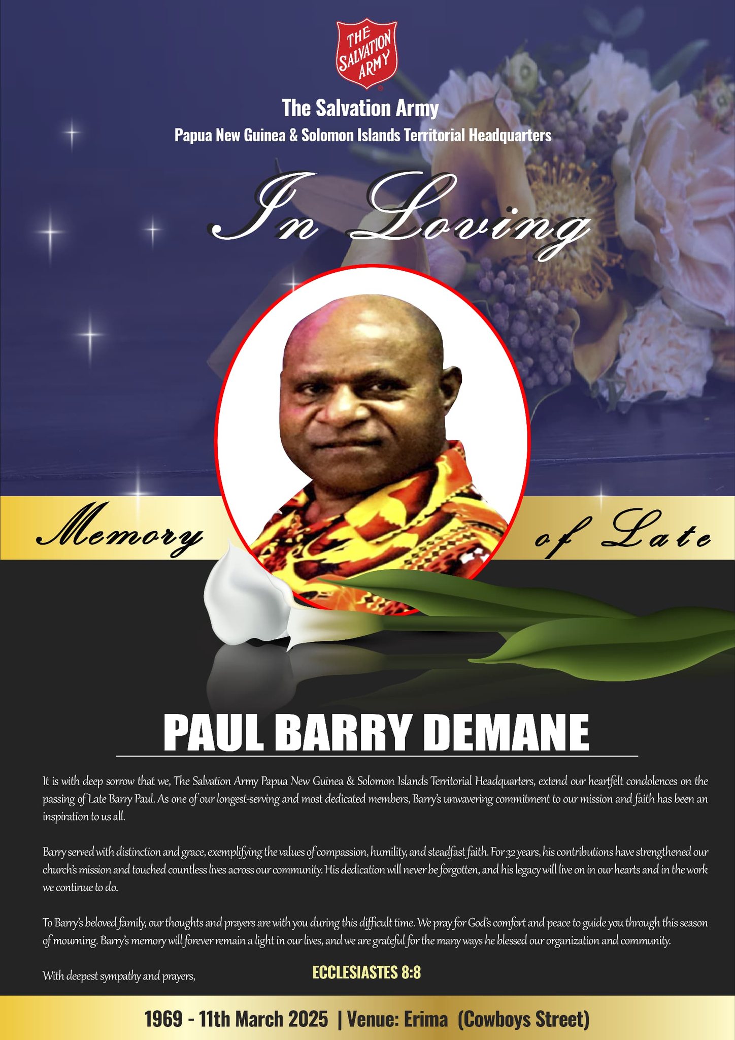 The Salvation Army PNG - Funeral Notice It is with deep sorrow that we ...
