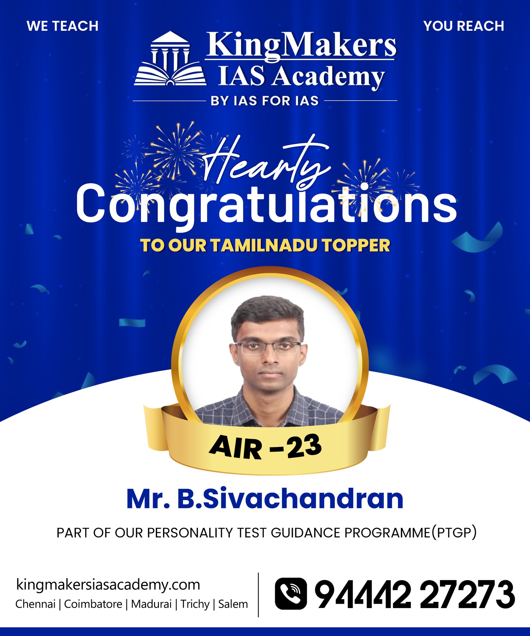 Kingmakers - Congratulations to our TamilNadu UPSC CSE TOPPER 2024 Mr ...