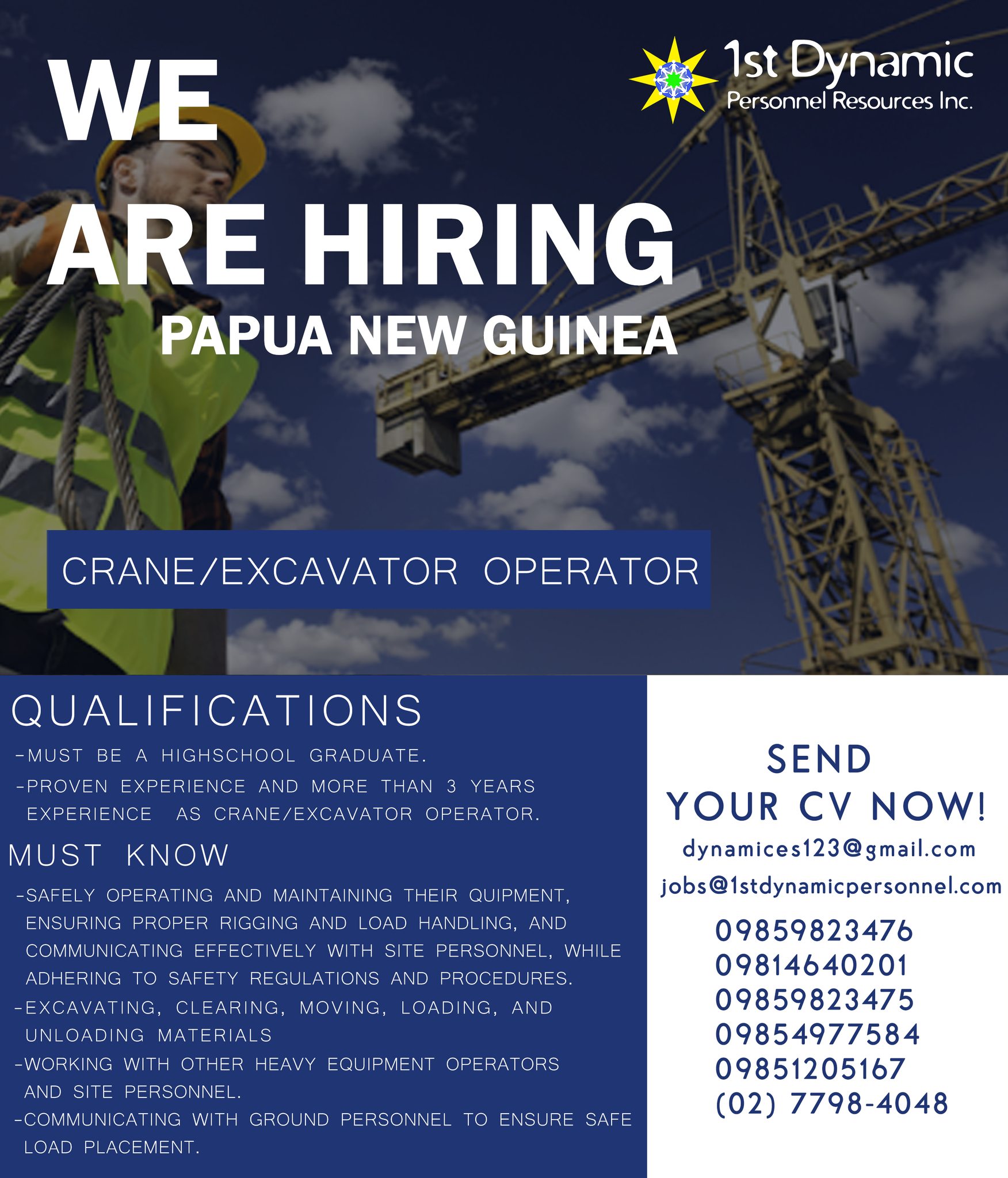 1st - WE ARE HIRING! Position: CRANE AND EXCAVATOR OPERATOR Location ...