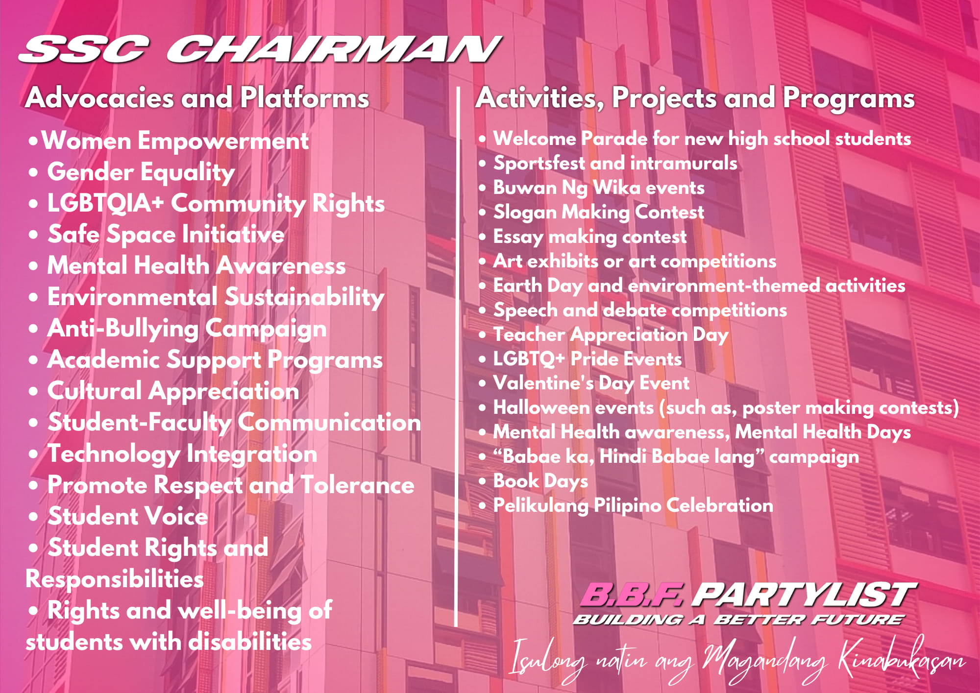 BBF Partylist - As a partylist, BBF has several platforms... | Facebook