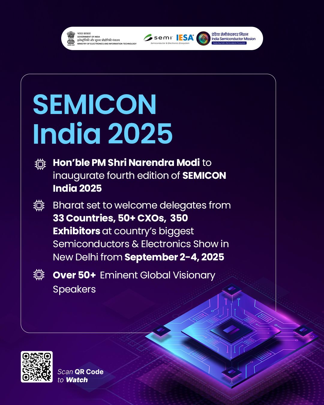 The fourth edition of SEMICON India 2025 will be officially inaugurated ...