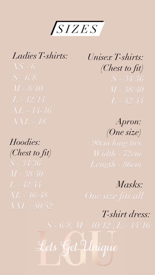 Lets Get Unique - 🚨 size guide 🚨