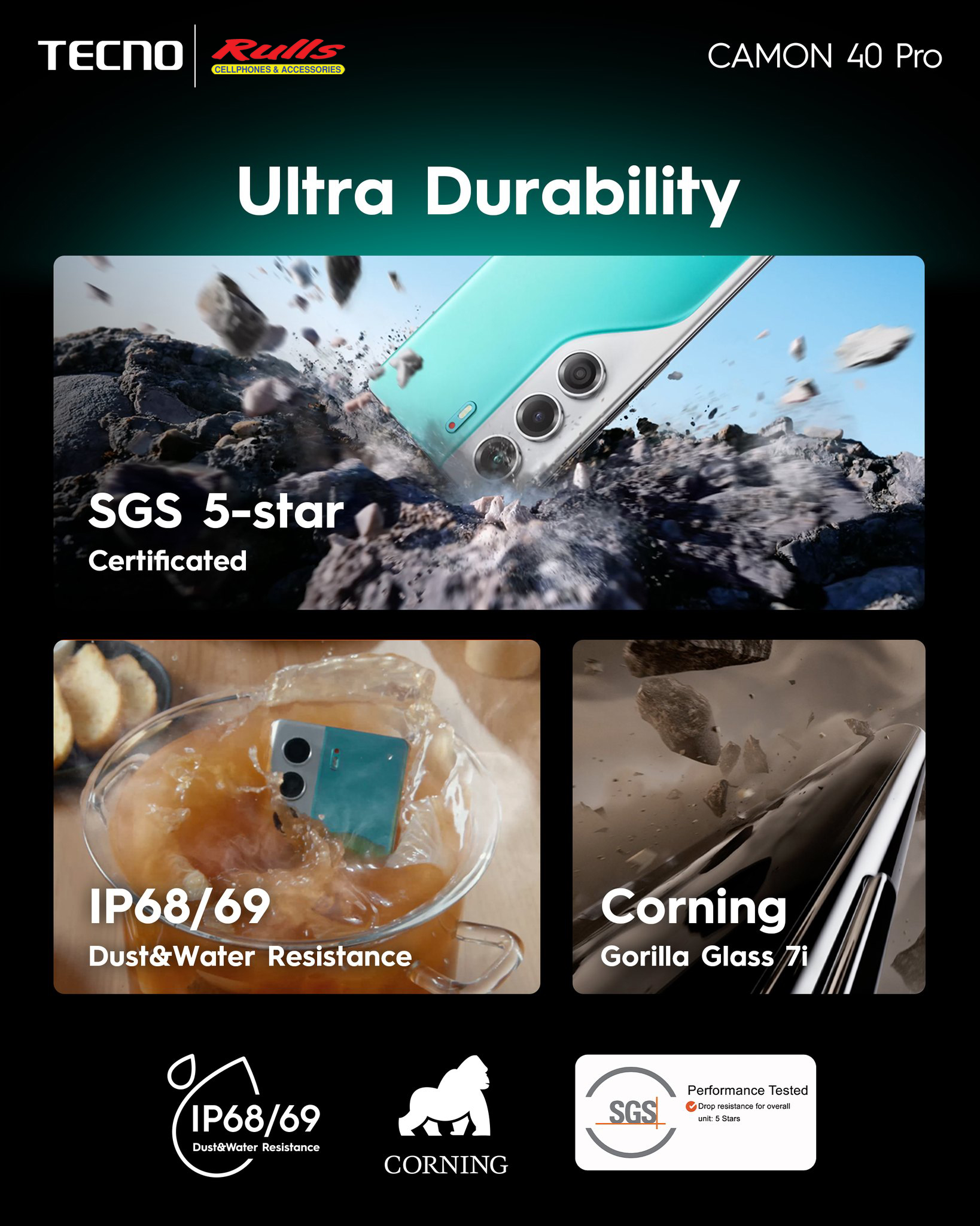 RULLS - CAMON 40 PRO | Ultra-Durability SGS 5-Star -Certificated IP68 ...