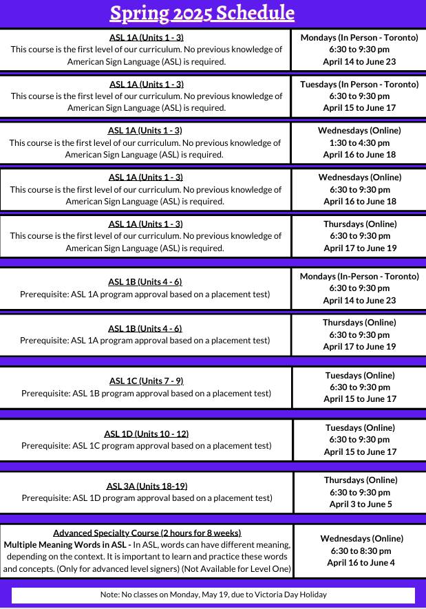 The Bob - NEW ASL CLASS SCHEDULE! SIGN UP NOW! This April, we're ...
