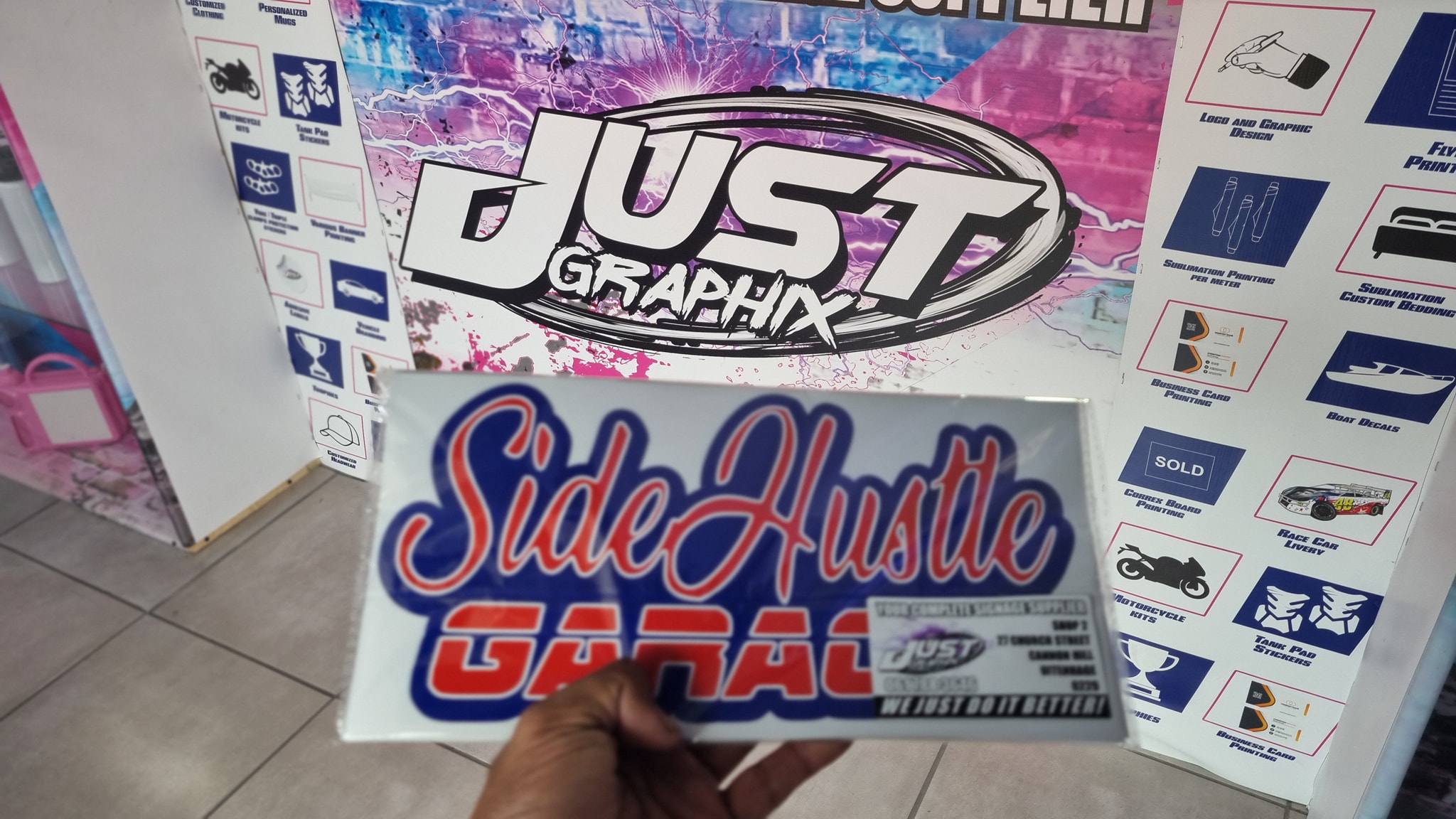 Sidehustlegarage - Thanx Zaana aka Just GraphiX PTY Ltd for my Stickers ...