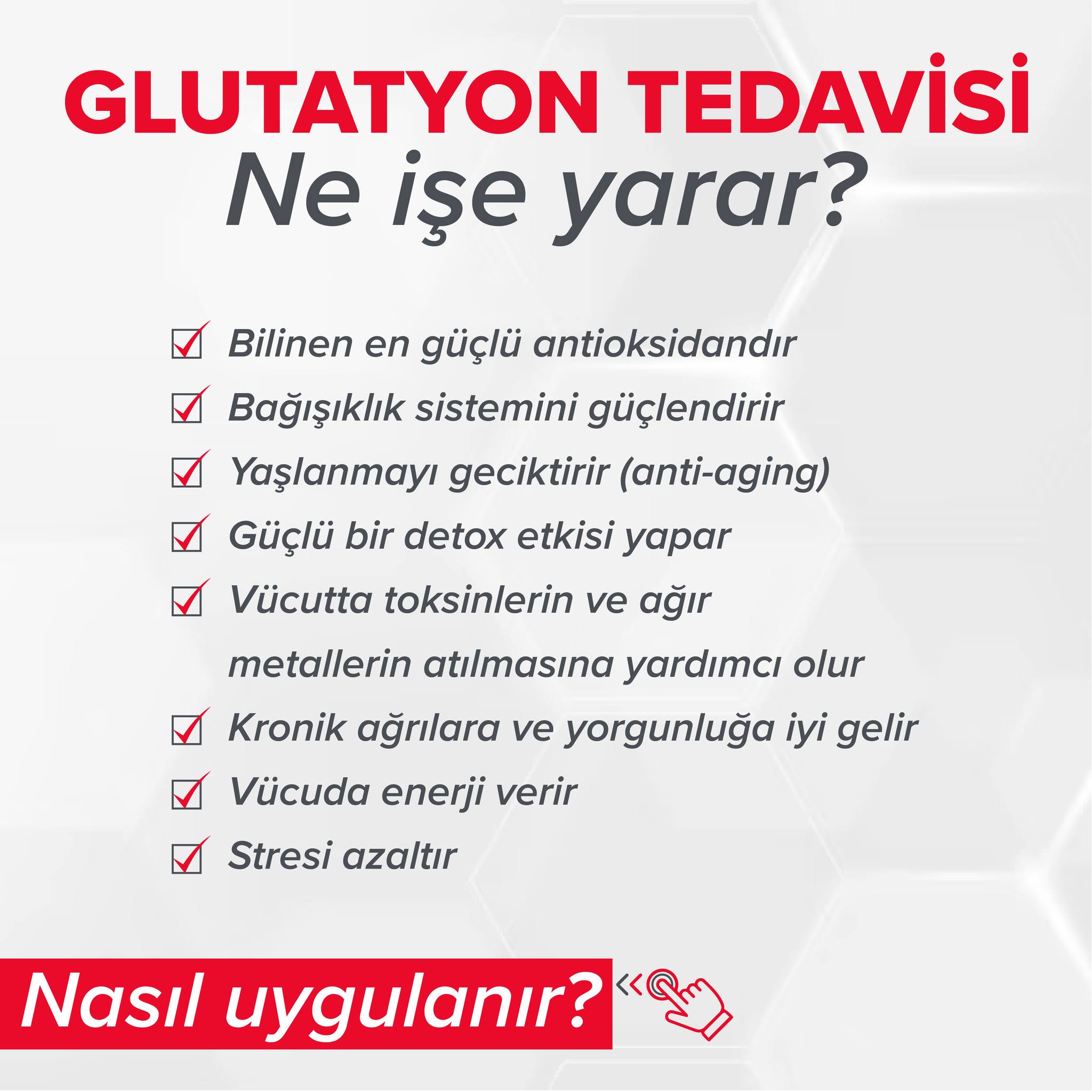 glutathione ne ie yarar Glutatyon Nedir, Yarar? Glutatyon tedavisi, vcuttaki glutatyon seviyelerini