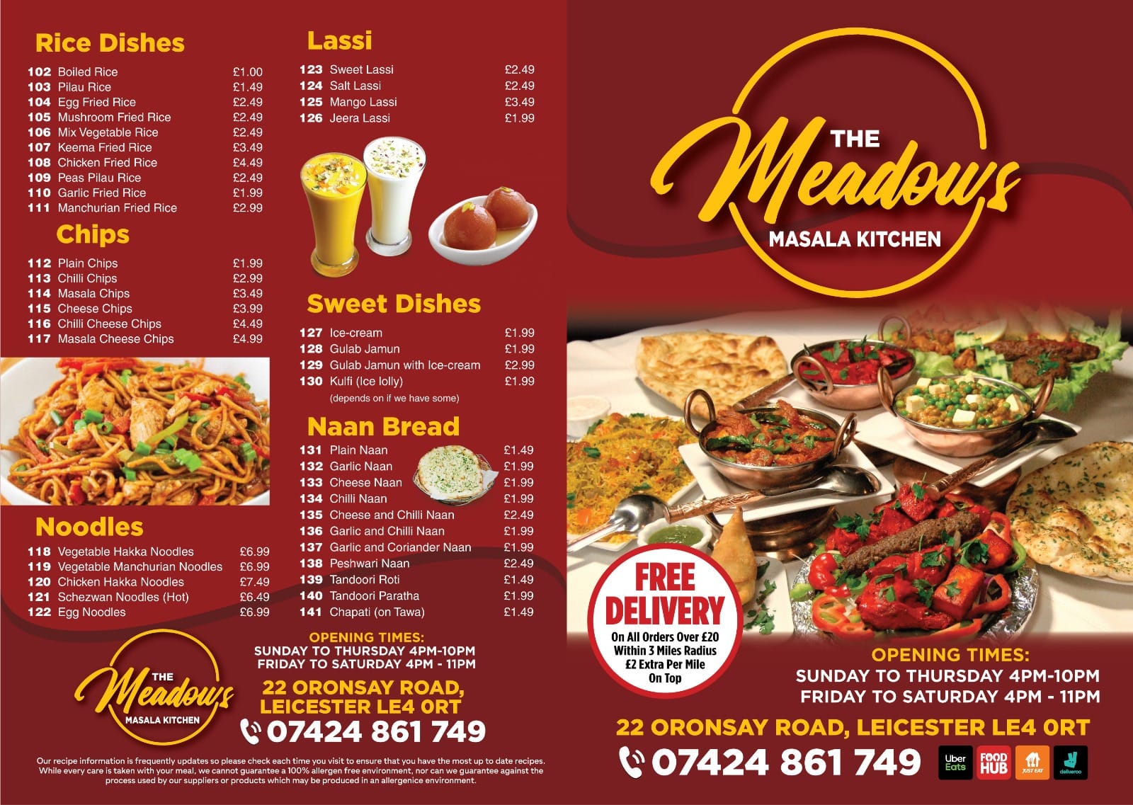 The Meadows - The extensive delicious menu now available... | Facebook