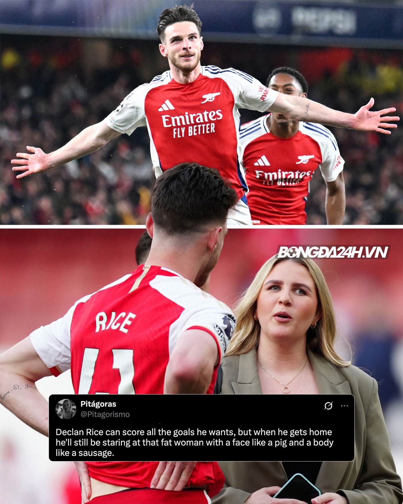 Bongda24h.vn - VỢ DECLAN RICE BỊ BODY SHAMING SAU TRẬN TỨ KẾT LƯỢT ĐI ...