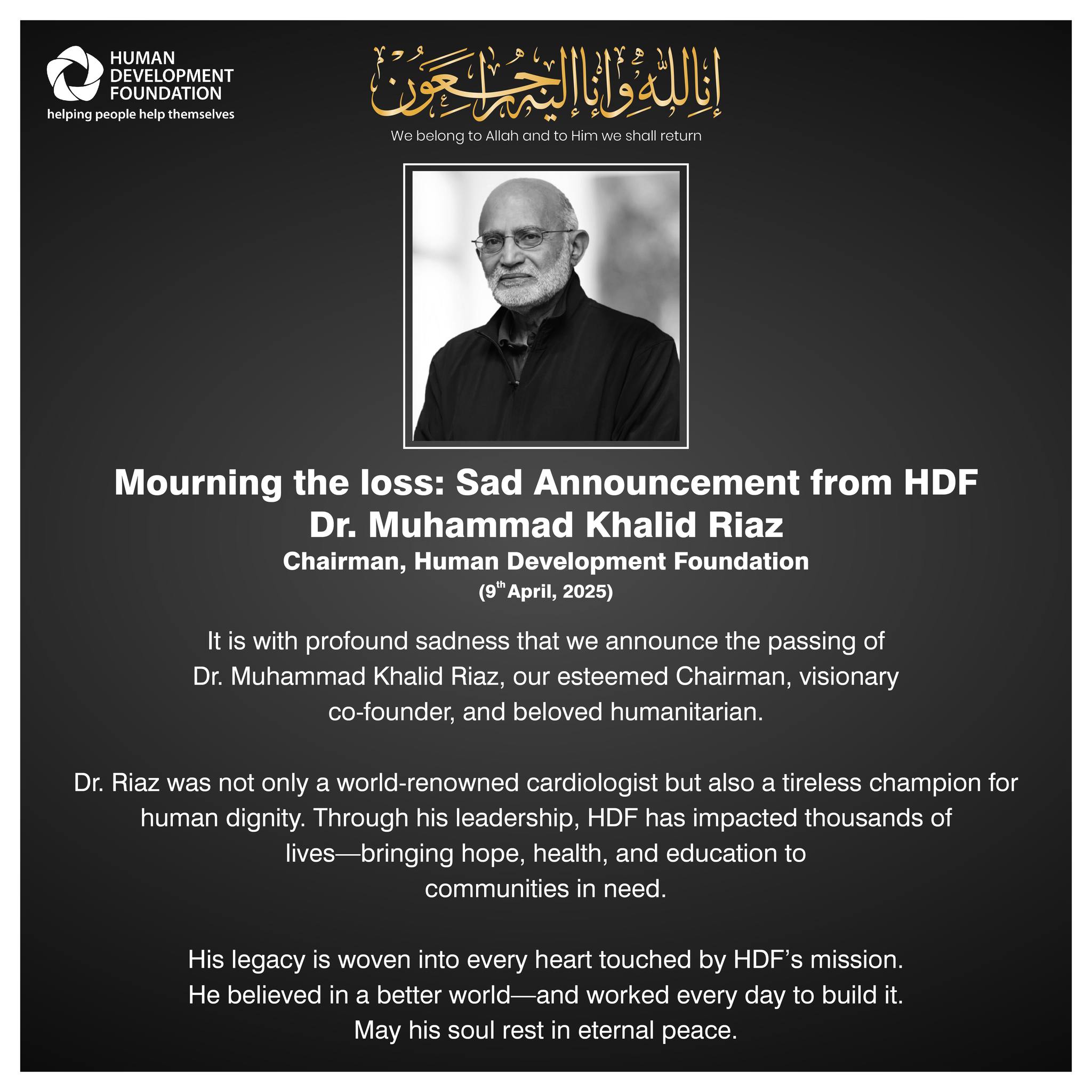 Human Development Foundation - HDF - With deep sorrow and heavy hearts ...