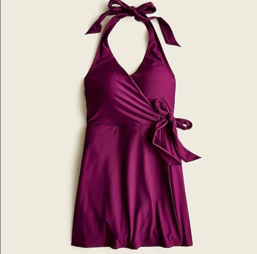 j crew halter swim dress New J.Crew wrap is red and size 8. The body material consists of 87% polyamide and 13% elastane, while the lining is 79% polyester. This one-piece swimsuit has a Fall 2 26