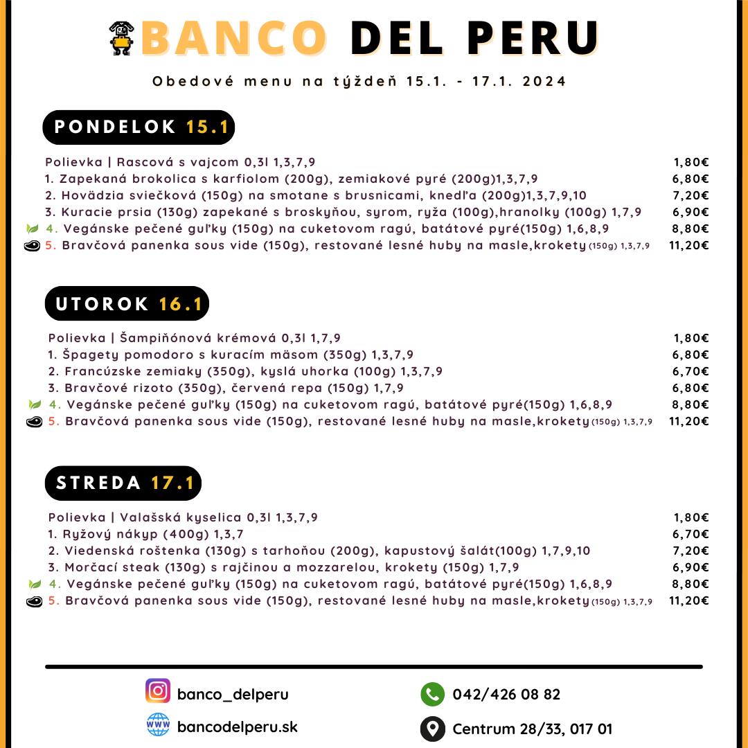 🍲 Menu na celý týždeň ... - Banco del Peru Považská Bystrica