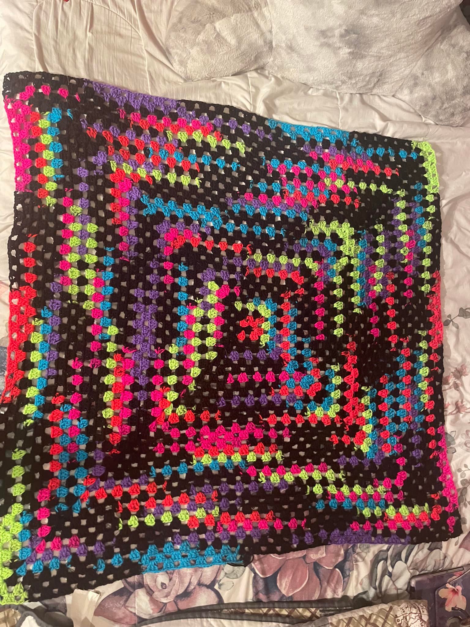 Red Heart Neon Stripe yarn blanket project