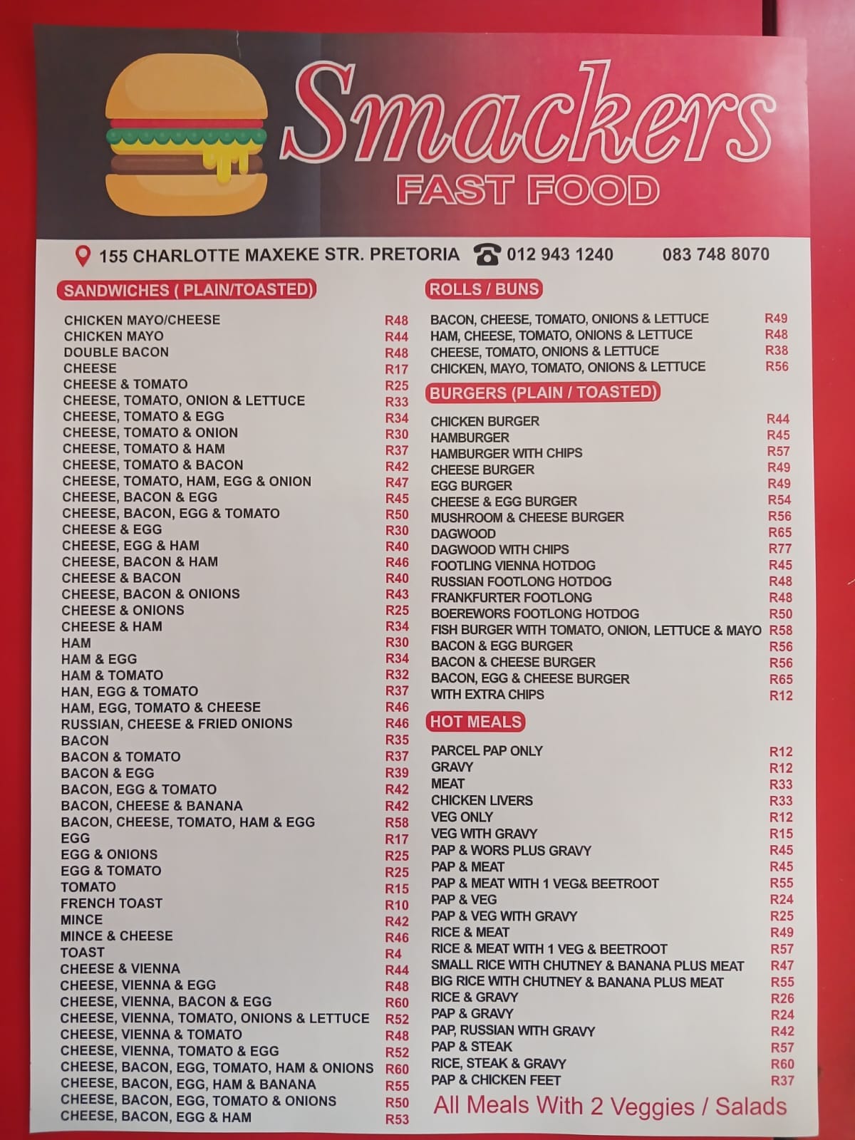New updated menu - Smackers fast food | Facebook