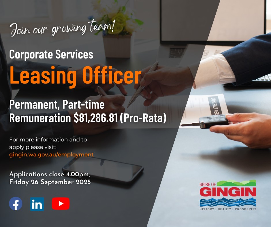 Shire of Gingin - 🚨 𝗘𝗺𝗽𝗹𝗼𝘆𝗺𝗲𝗻𝘁 𝗢𝗽𝗽𝗼𝗿𝘁𝘂𝗻𝗶𝘁𝘆: 𝗟𝗲𝗮𝘀𝗶𝗻𝗴... | Facebook