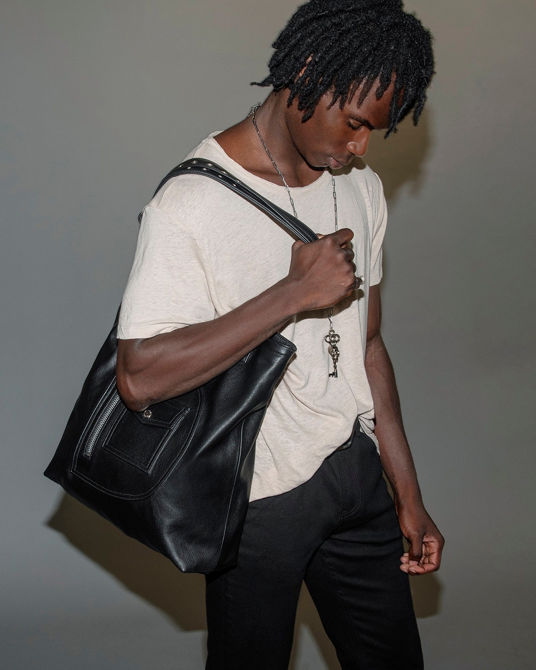 Straight - Belmont leather jacket + Narrow Eddie denim in Pilsen