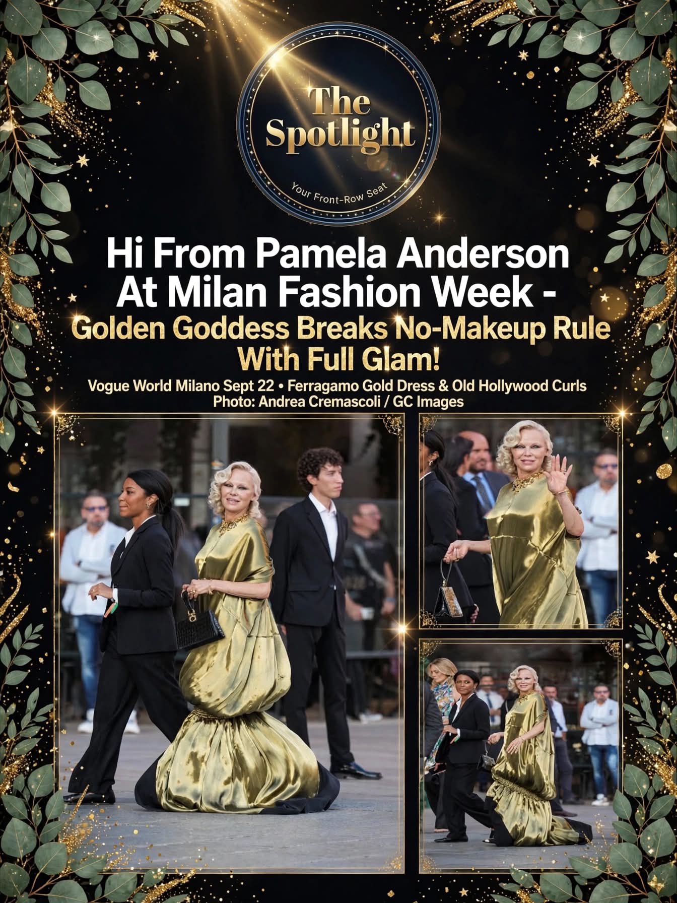 baywatch gold dress Pamela Anderson's glamorous look at Milan Fashion Week Efel051223