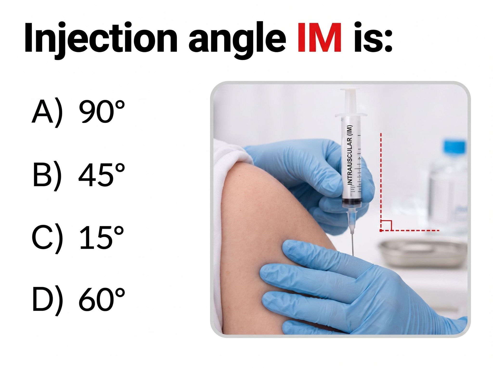 Intramuscular injection angle is ?