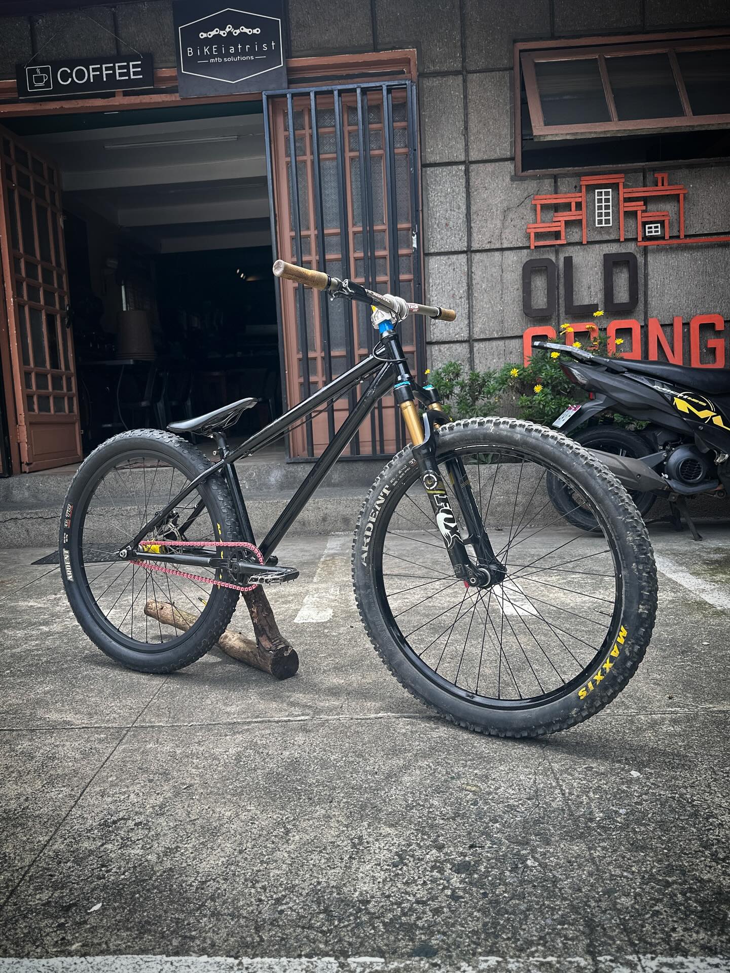 Mongoose ritual steel DJ bike fox 32 travel adjusted to 90mm 