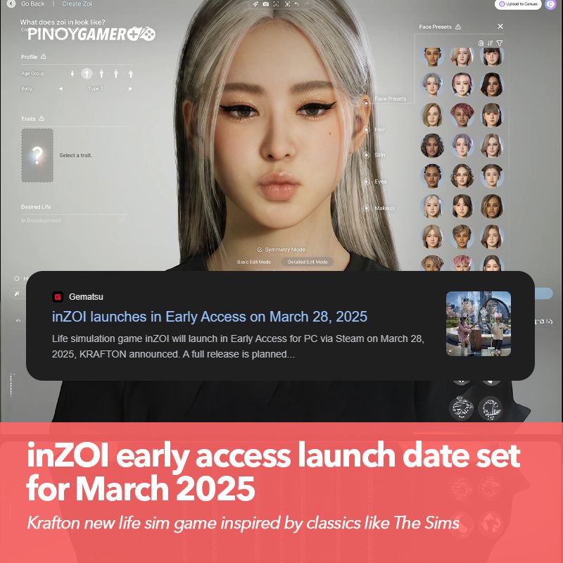PinoyGamer - inZOI early access launch date set for March 2025