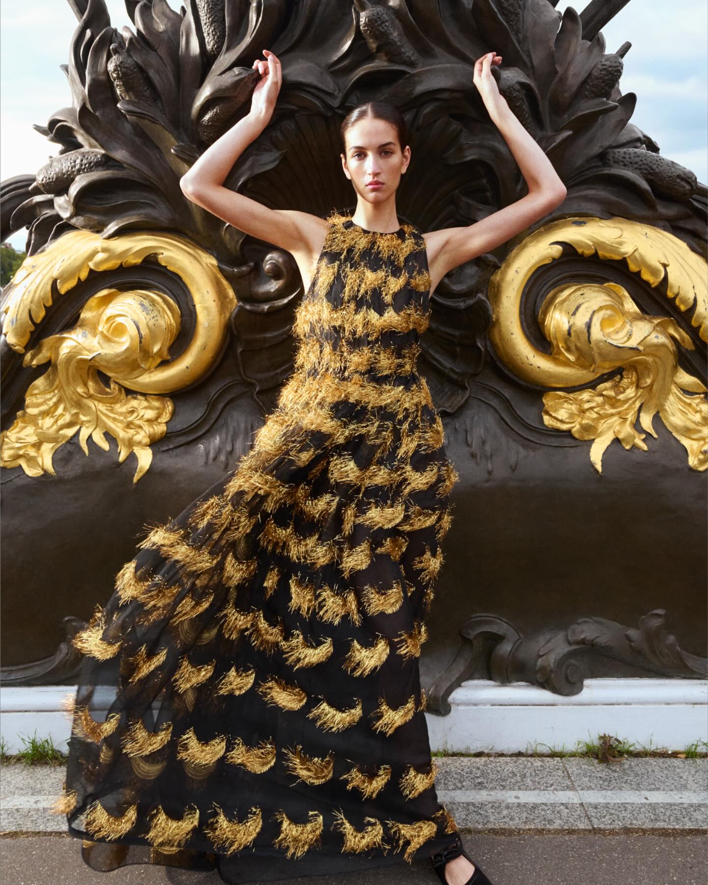 ulla johnson black and gold dress - Artful luminosity ~ the Artem Gown with exquisite fil coupé atop noir silk organza Marlene Cocktail Slip