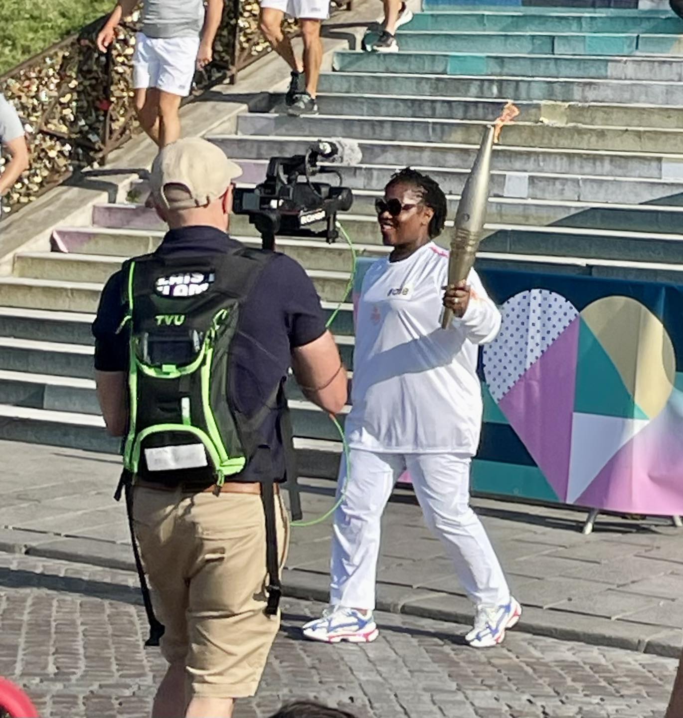 The Olympic torch traveled through Paris today, seen here in