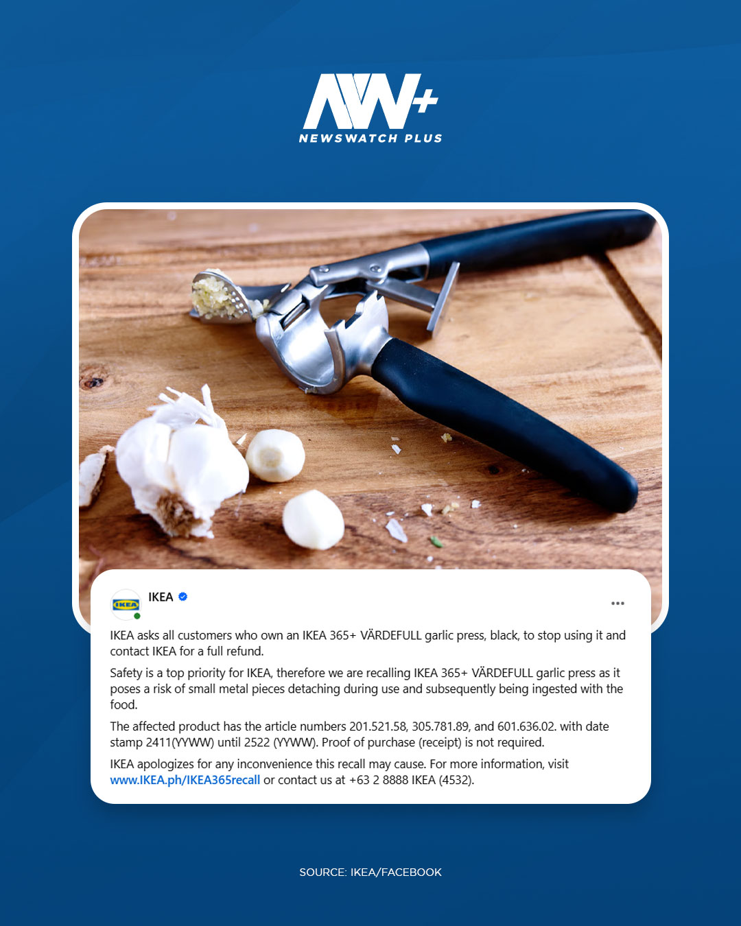IKEA has issued a recall for its black IKEA 365+ VÄRDEFULL garlic