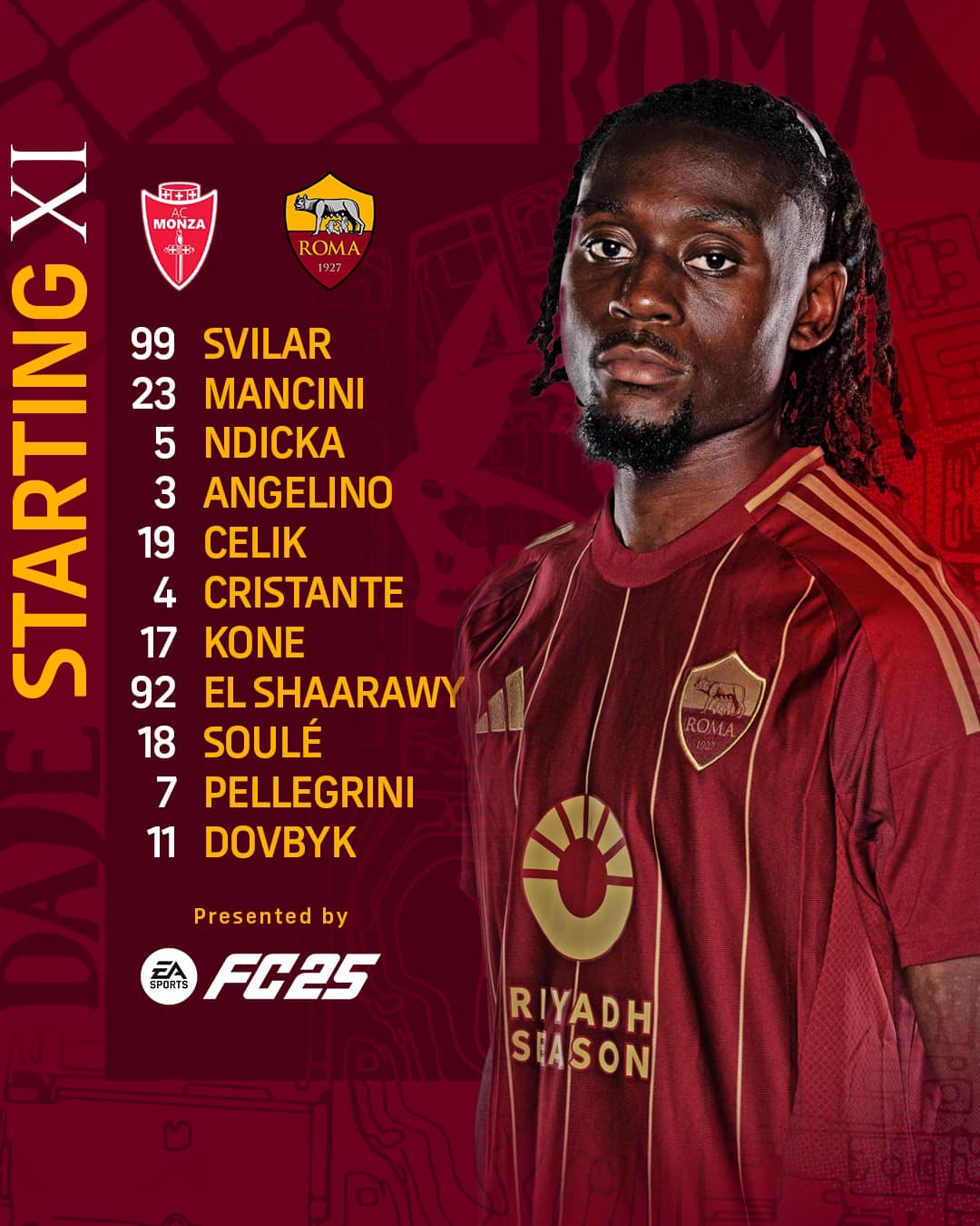 AS Roma - 📋 Our Starting XI for #MonzaRoma 🐺 🟨 DAJE ROMA... | Facebook