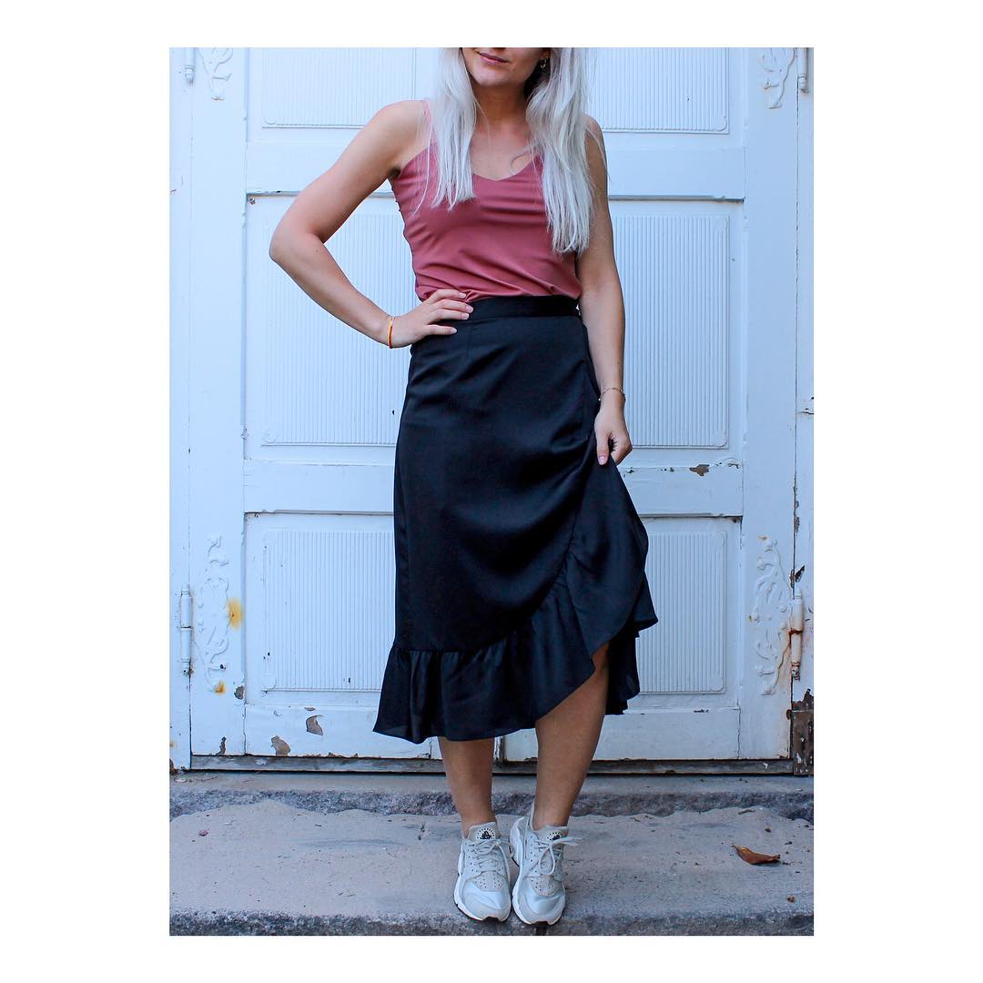 NON TOKYO ♡DIRECT PRINT WRAP SKIRT♡ Neo-Noir - A solid Black Mika wrap skirt for a sunny Sunday