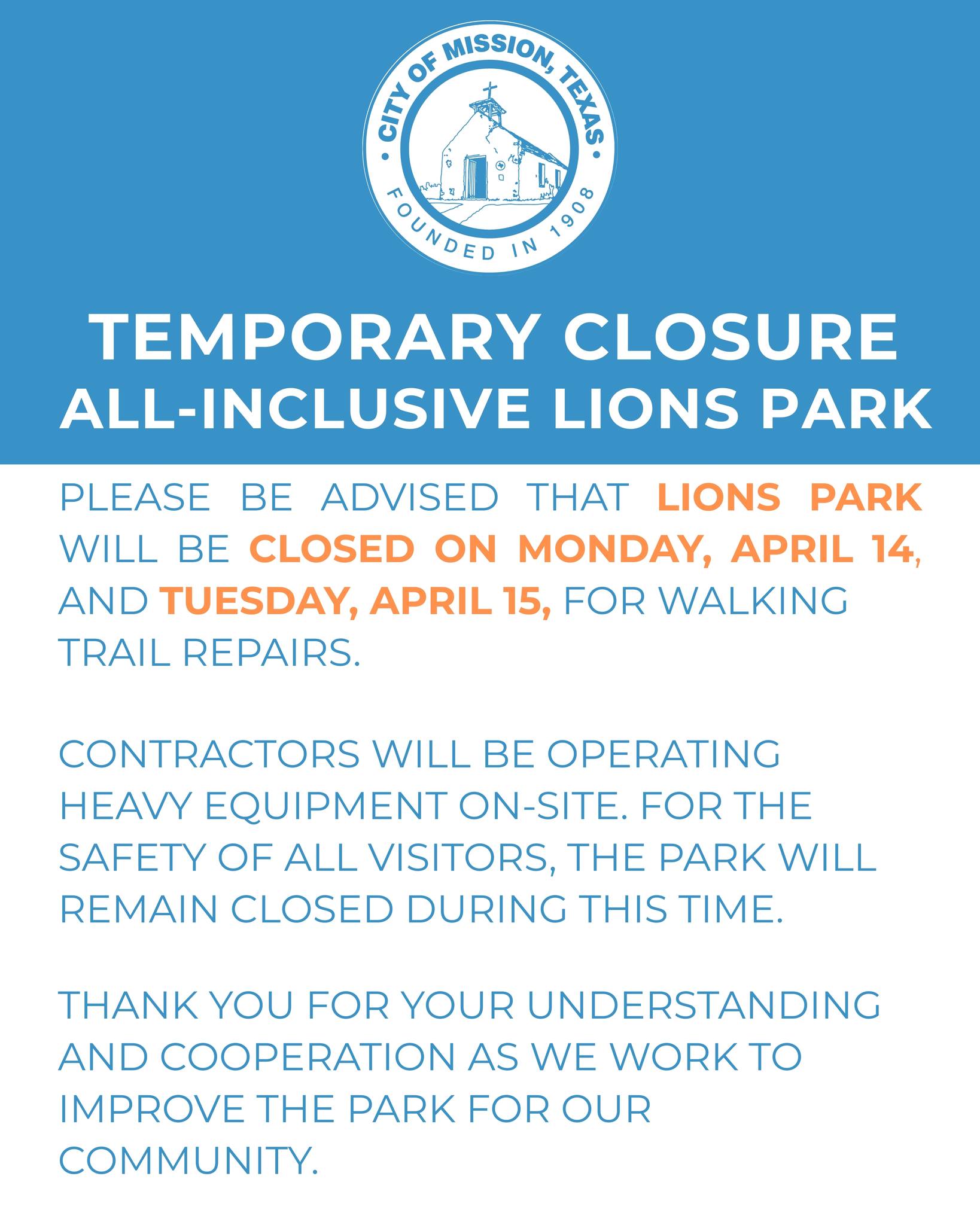 🚧 Temporary Closure:... - City of Mission, TX - Government | Facebook