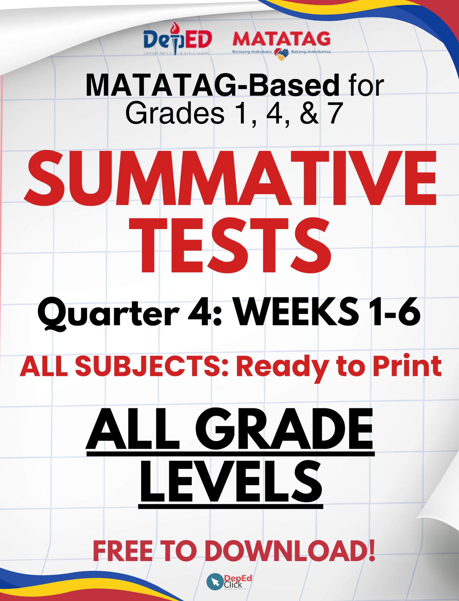 DepEd - 𝐒𝐔𝐌𝐌𝐀𝐓𝐈𝐕𝐄 𝐓𝐄𝐒𝐓𝐒 (𝐐𝐔𝐀𝐑𝐓𝐄𝐑 𝟒: 𝐖𝐄𝐄𝐊𝐒 𝟏-𝟐) FREE TO DOWNLOAD: https ...
