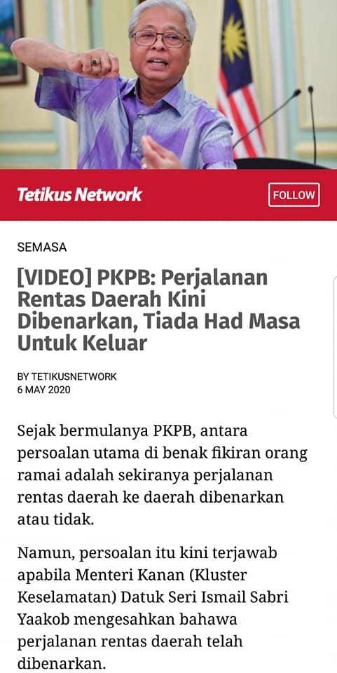 Berita Pening 1 Pada 1 Mei 2020 Pm Rosli Abdul Jalil Facebook
