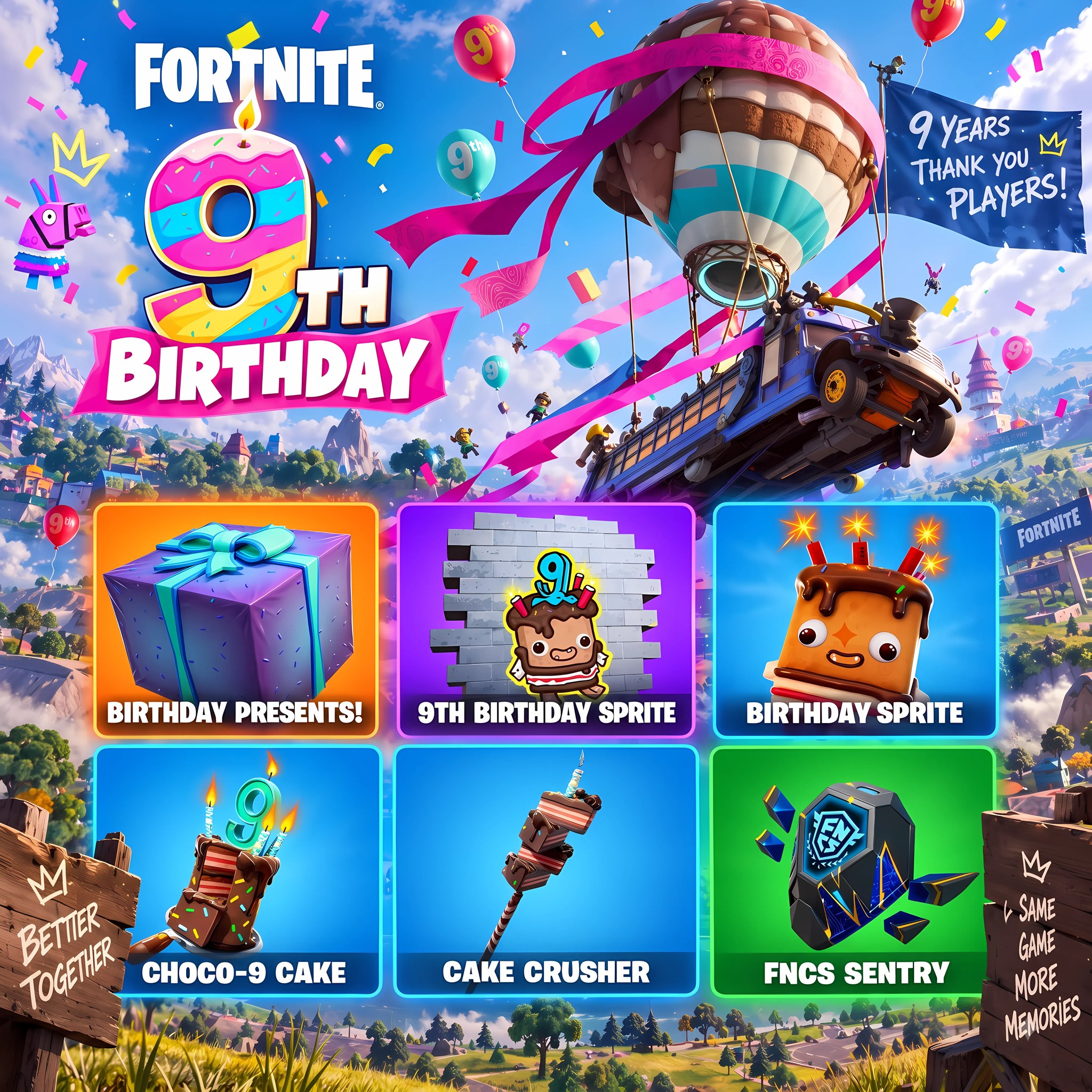 Fortnite Battle Royale's 9th birthday event starts with free