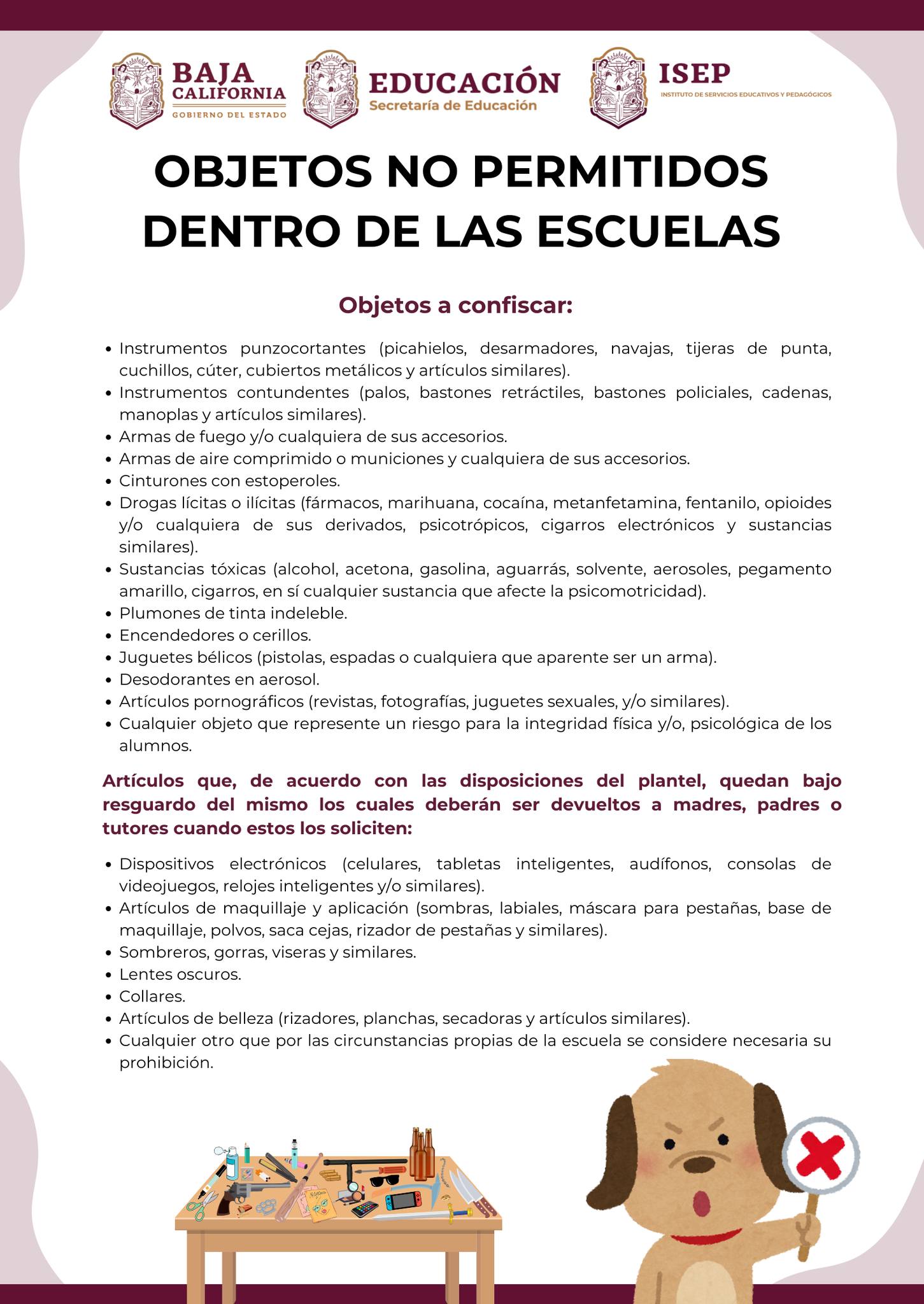SEC. #27 VESP. - 🚫 OBJETOS NO PERMITIMOS DENTRO DE LAS... | Facebook