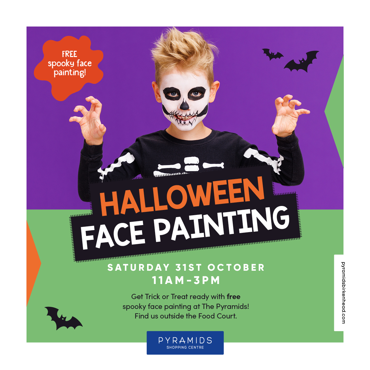 FREE Halloween face painting at The Pyramids! 🎃