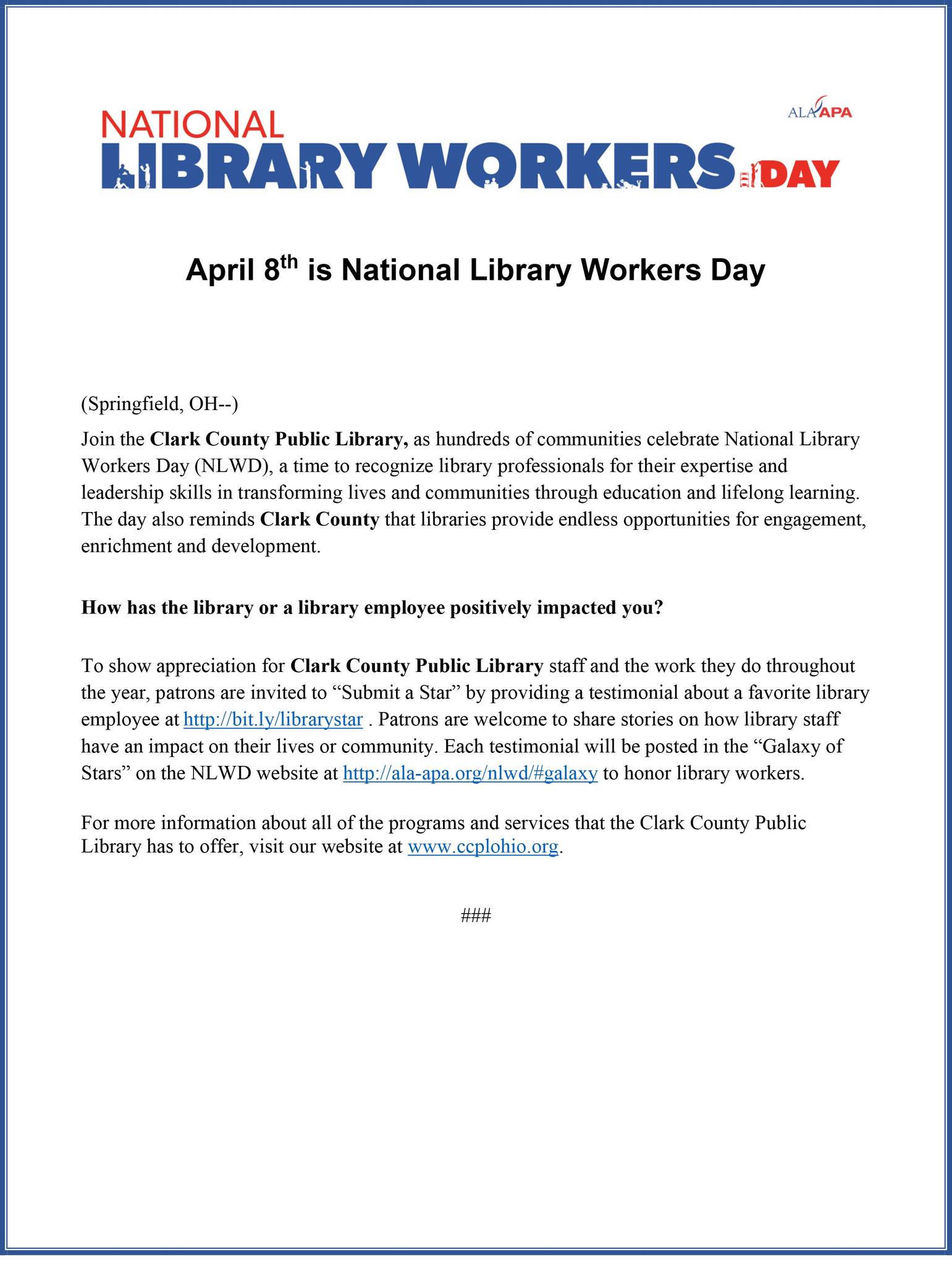 Clark - Celebrate National Library Week - April 8th is National Library ...