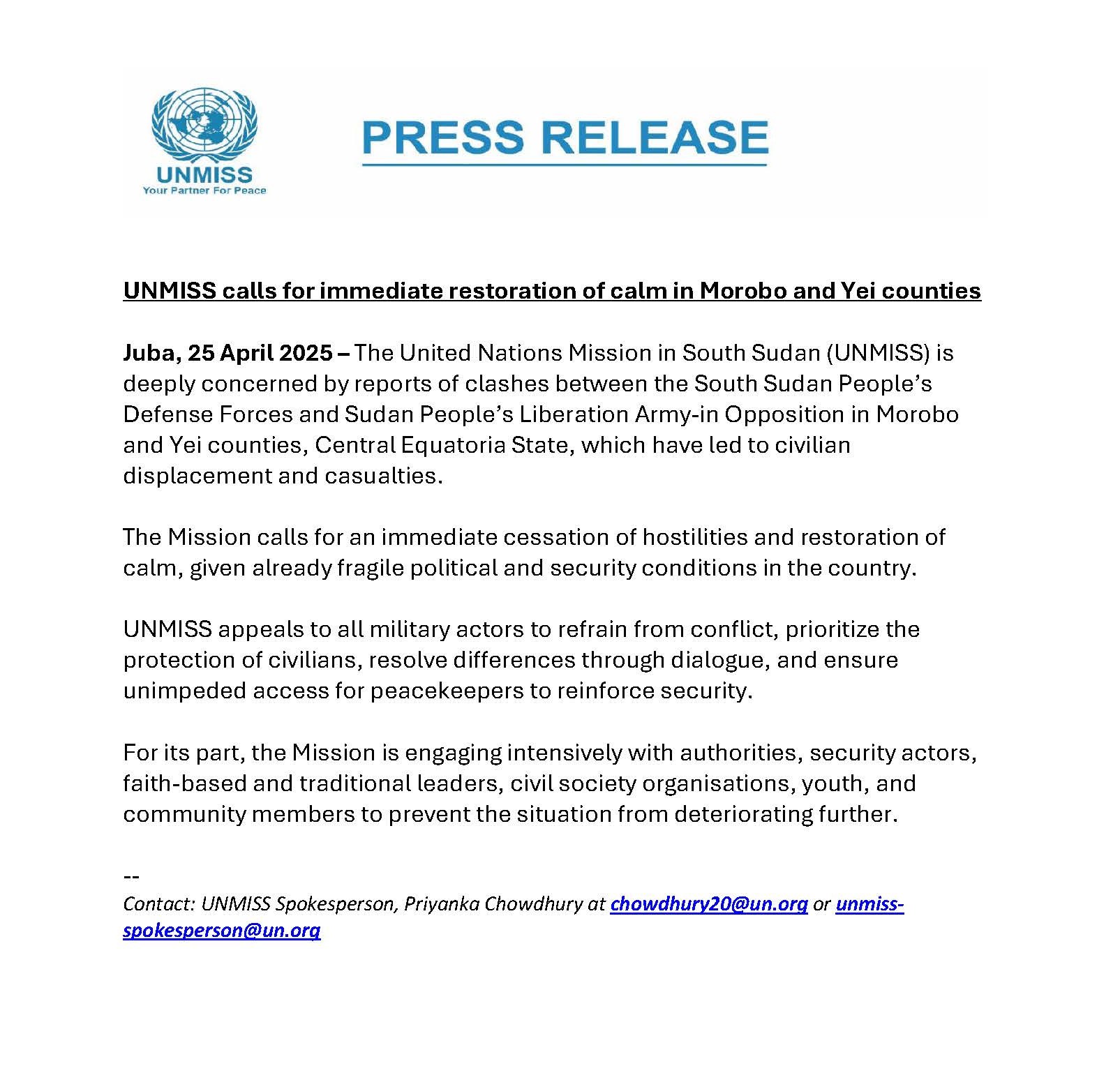 🕊️📜#UNMISS... - United Nations Mission in South Sudan (UNMISS) | Facebook