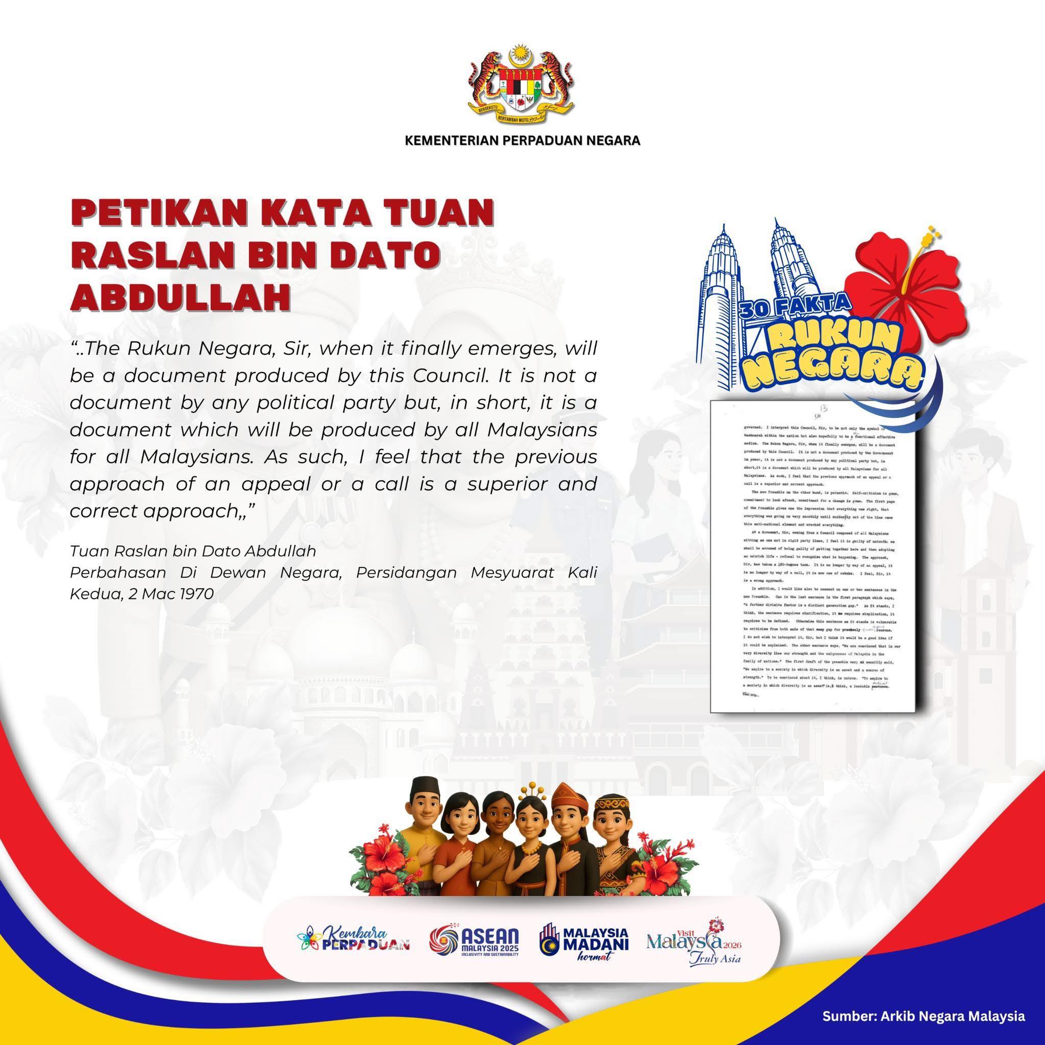 Perpustakaan - 30 Fakta Rukun Negara #24 Petikan Kata Tuan Raslan Bin ...