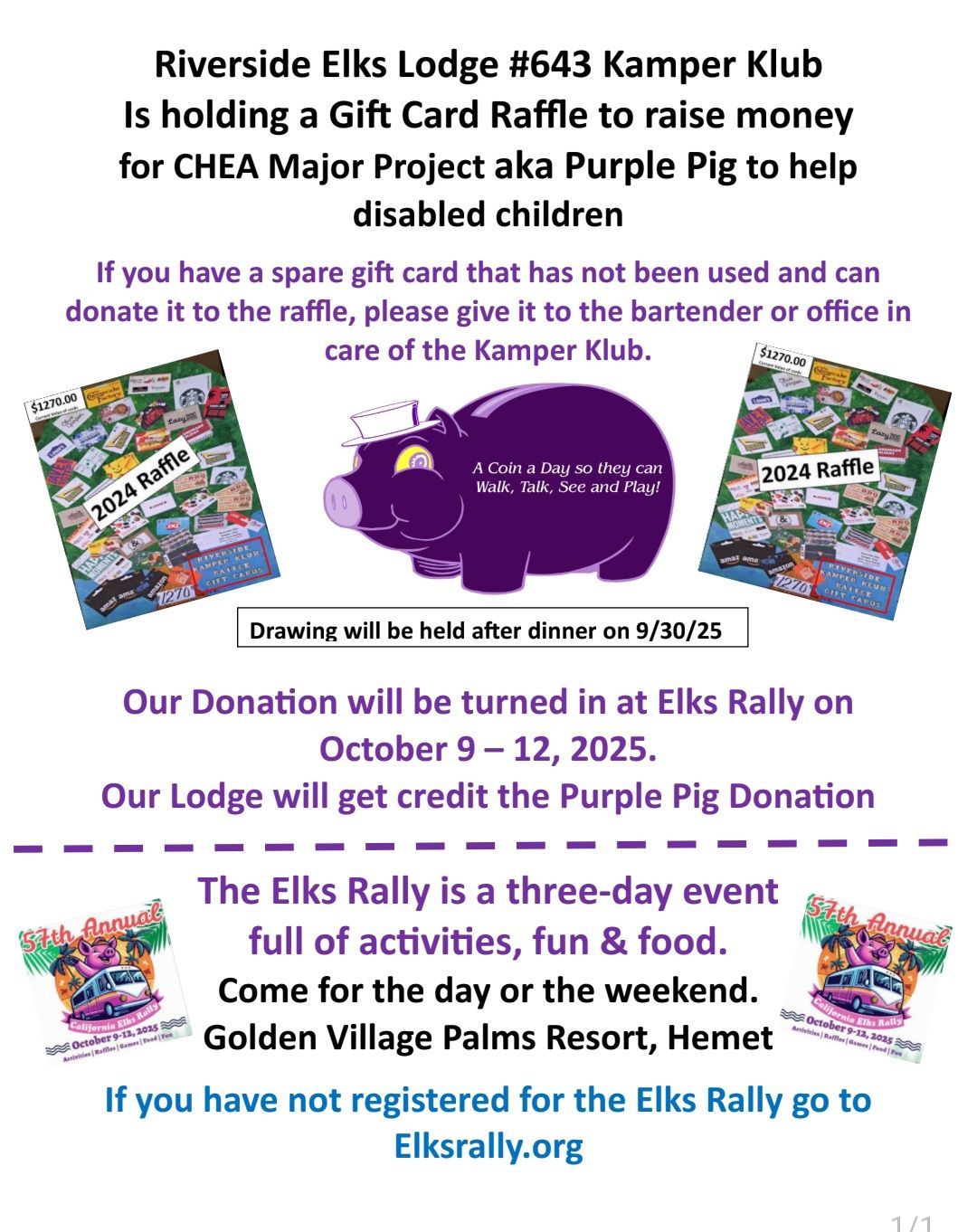 Riverside - 🎁 Gift Card Raffle for a Great Cause! 🐷💜 The Riverside Elks ...