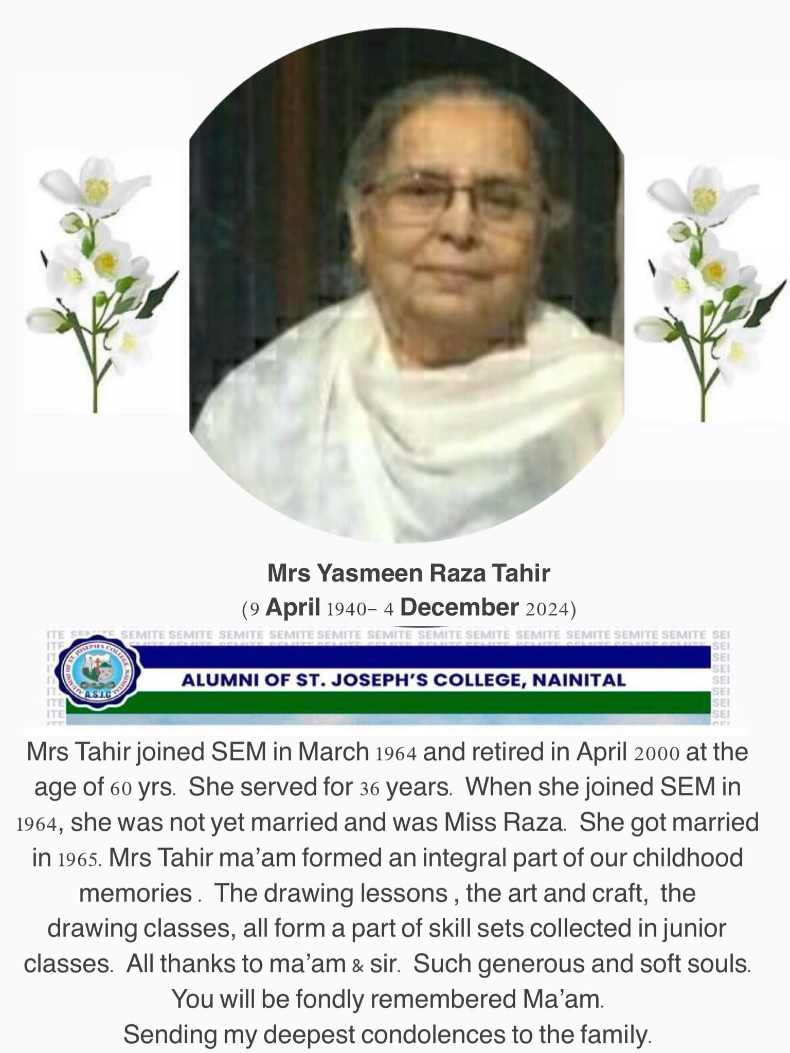Mrs Tahir joined... - Alumni of St.Joseph's College,Nainital | Facebook