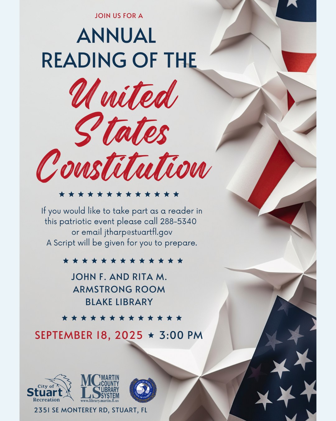 📖 Annual Reading of the United... - City of Stuart Recreation | Facebook