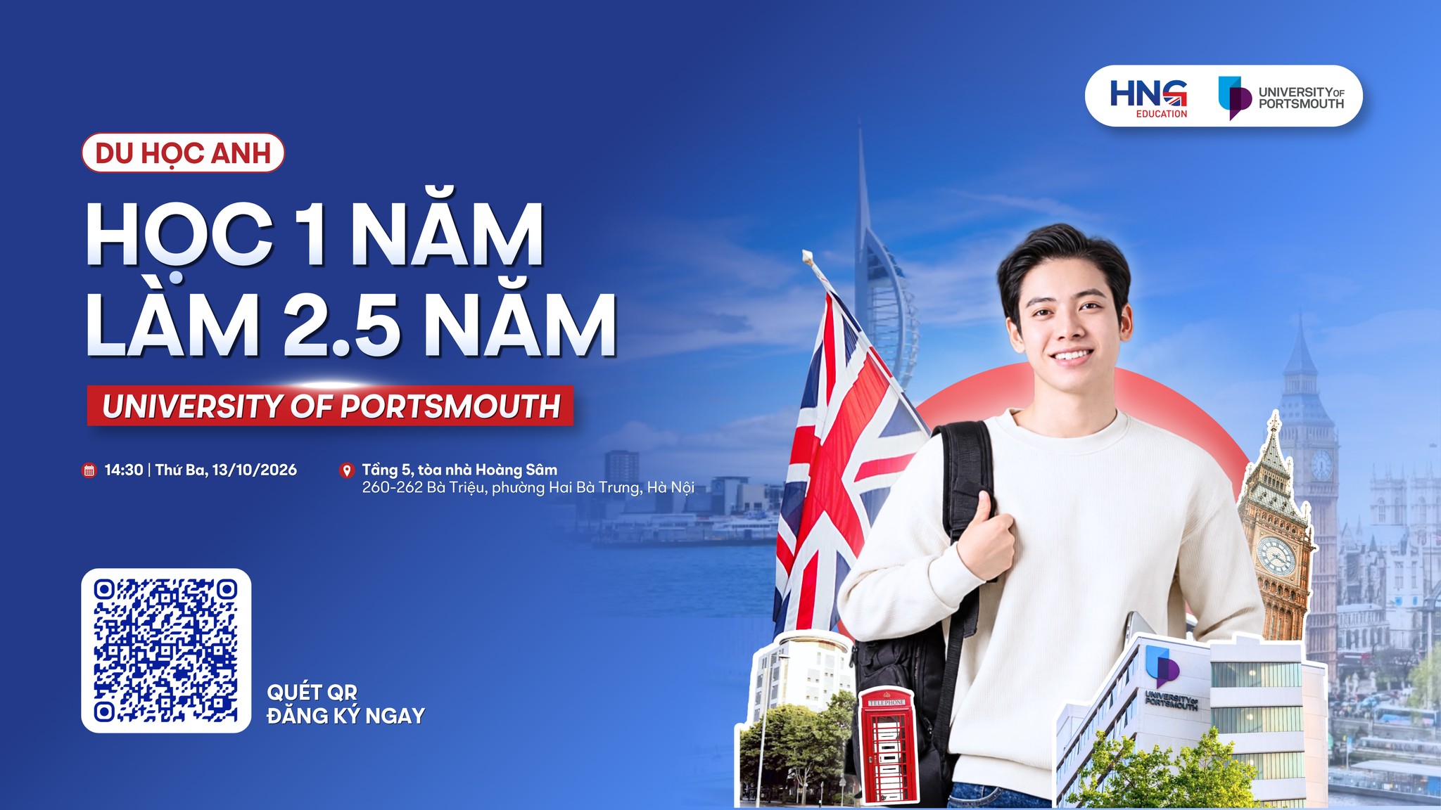 HỌC 1 NĂM - LÀM VIỆC 2.5 NĂM TẠI UK CÙNG UNIVERSITY OF PORTSMOUTH