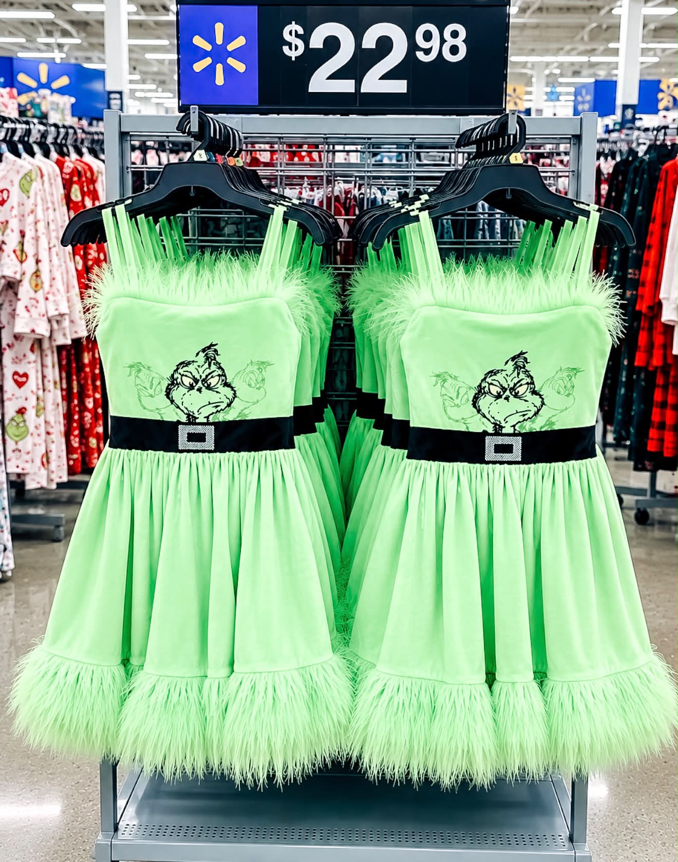 The Grinch dress at Walmart?! 💚🎄 And for $22.98?! This is SO fun for Christmas parties, work, school or just being a little extra during Grinch season 😂 #WalmartFinds #Grinch #ChristmasFinds #WalmartFashion