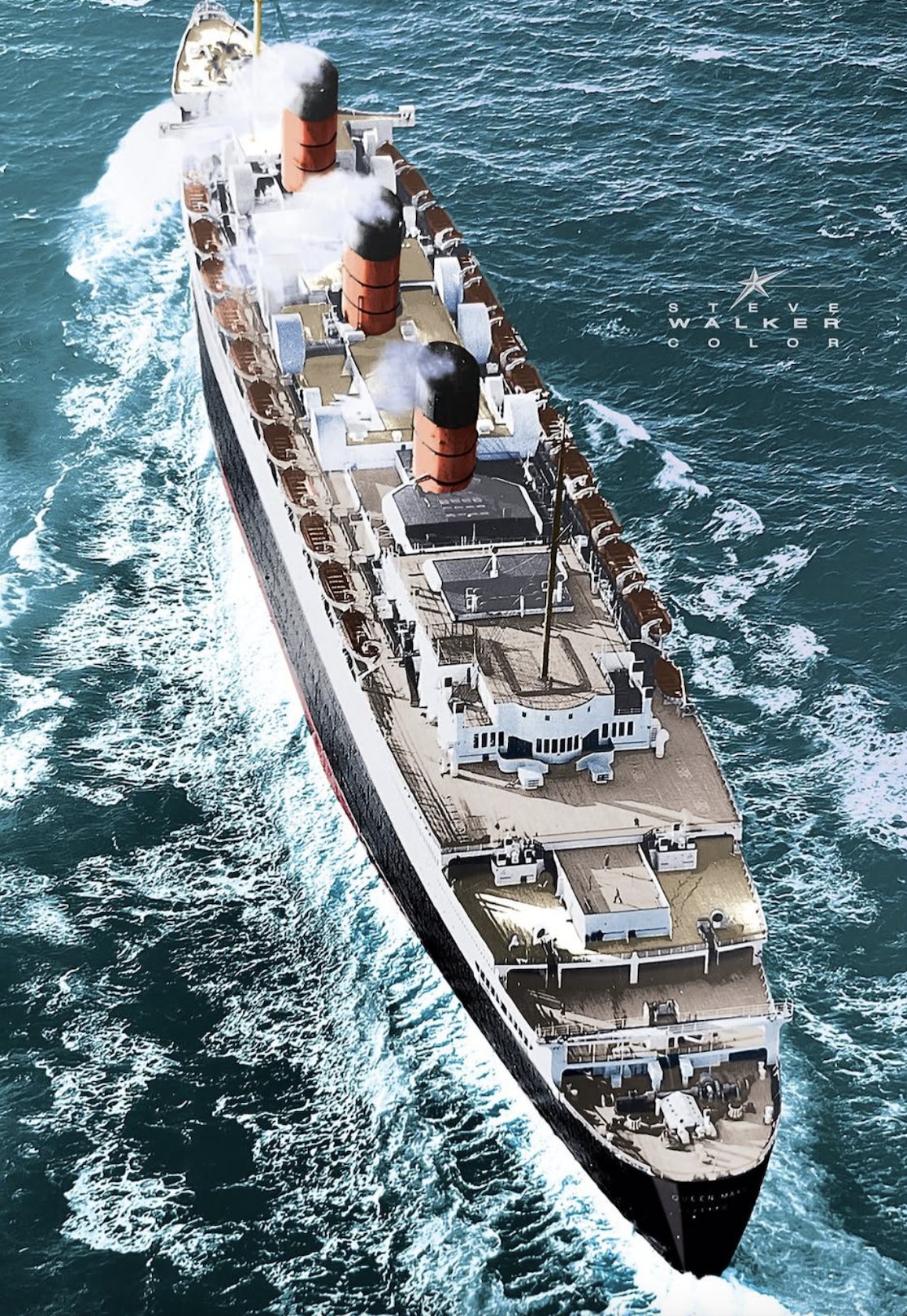 RMS - A stunning aerial photo of the Queen Mary powering through the ...