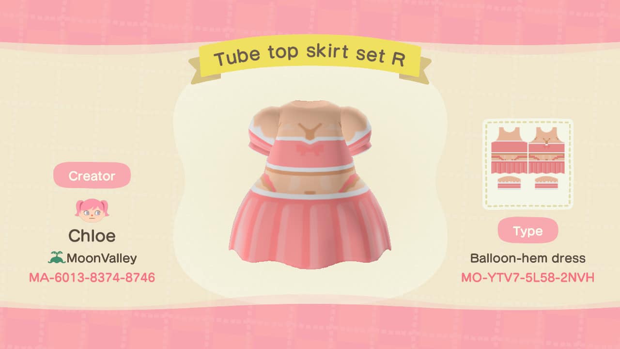 Custom Animal Crossing dresses in various skin tones