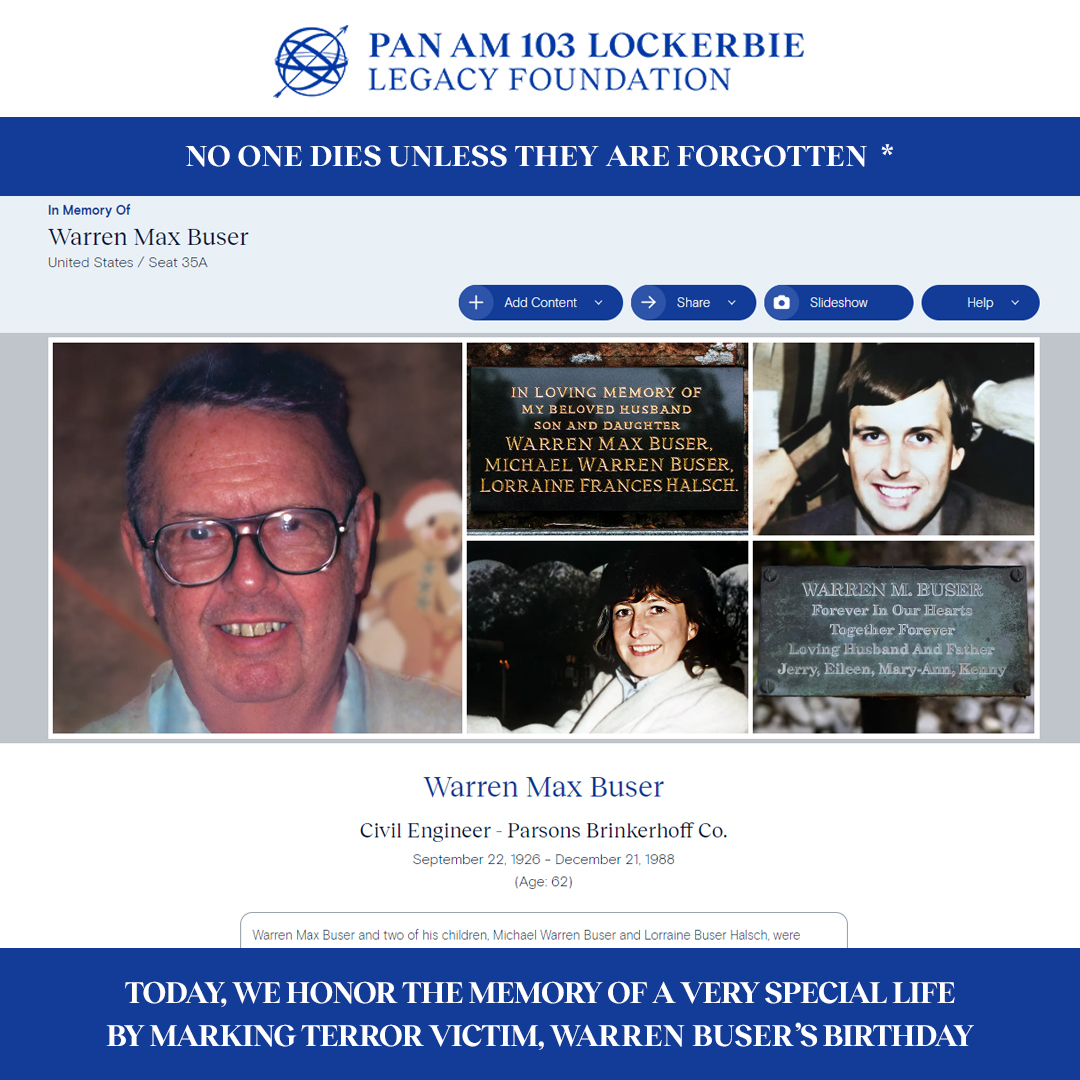 Today, we honor... - Pan Am 103 Lockerbie Legacy Foundation | Facebook