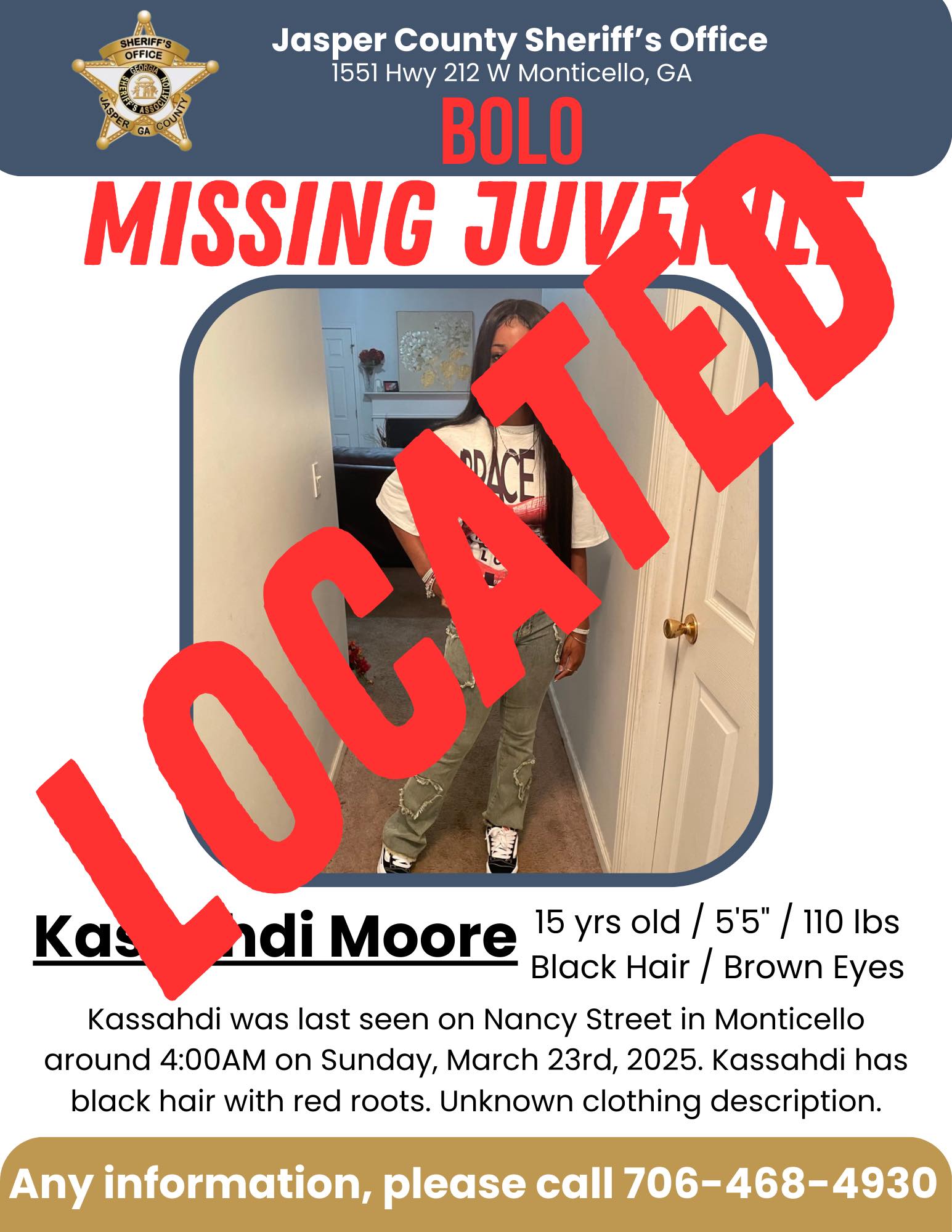 UPDATE JUVENILE HAS BEEN LOCATED Thank you to all the citizens  